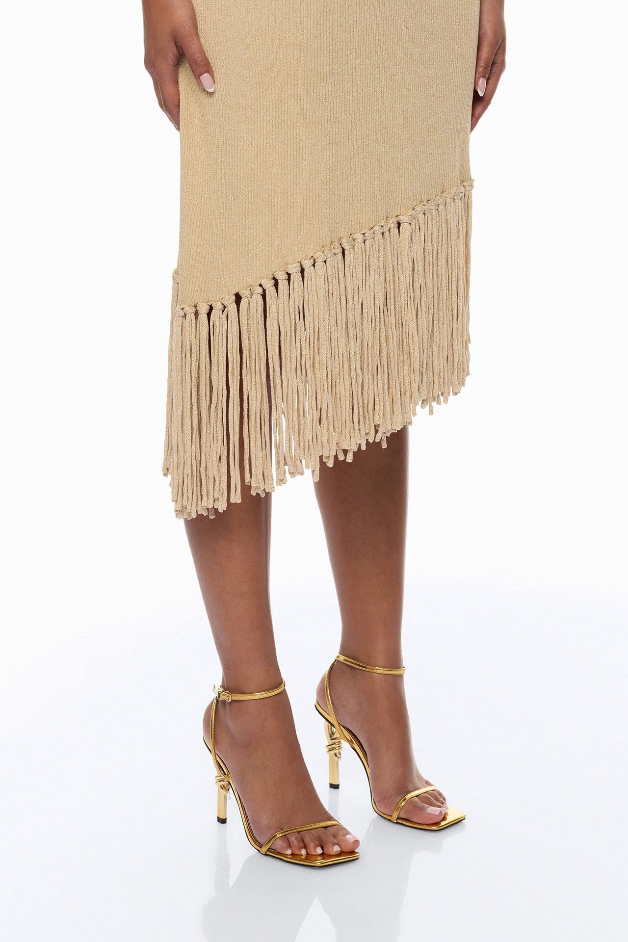Mariah Fringe Metallic Knit Midi Dress - Gold