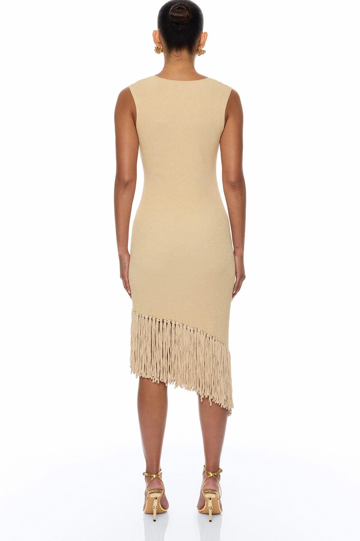Mariah Fringe Metallic Knit Midi Dress - Gold
