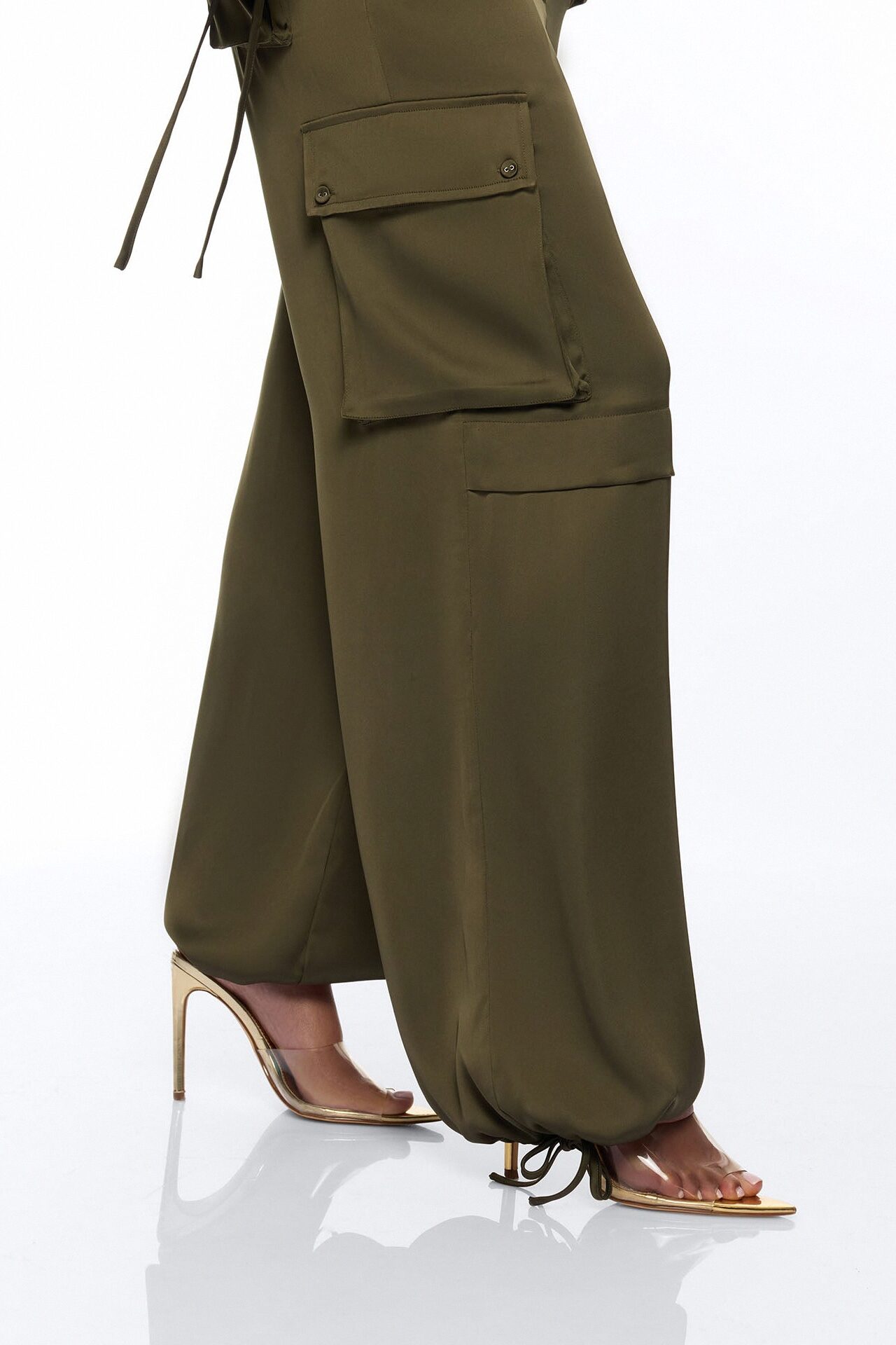 Priya Cargo Satin Pant Set - Olive