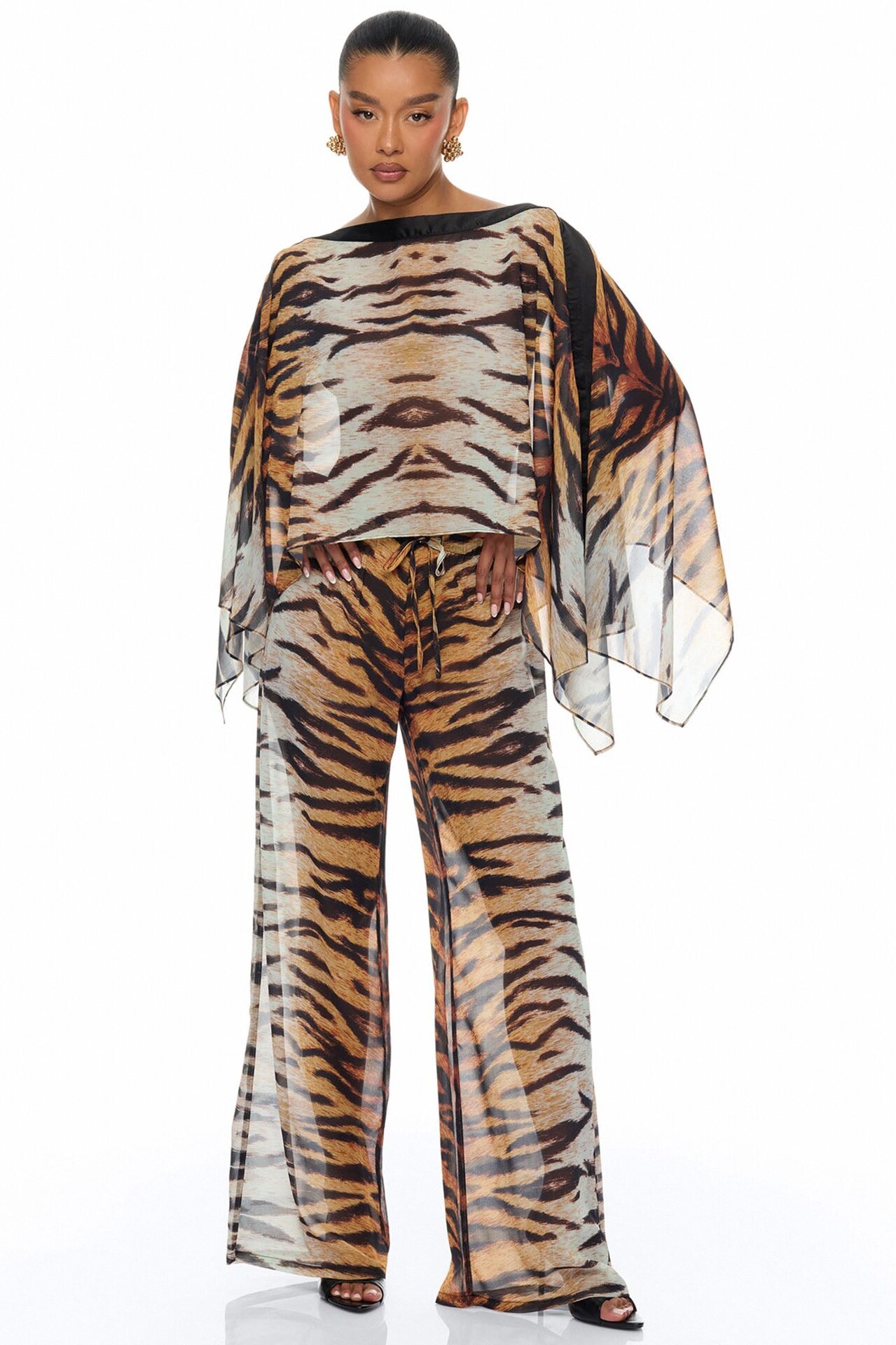 Bailey Chiffon Pant Set - Brown/combo