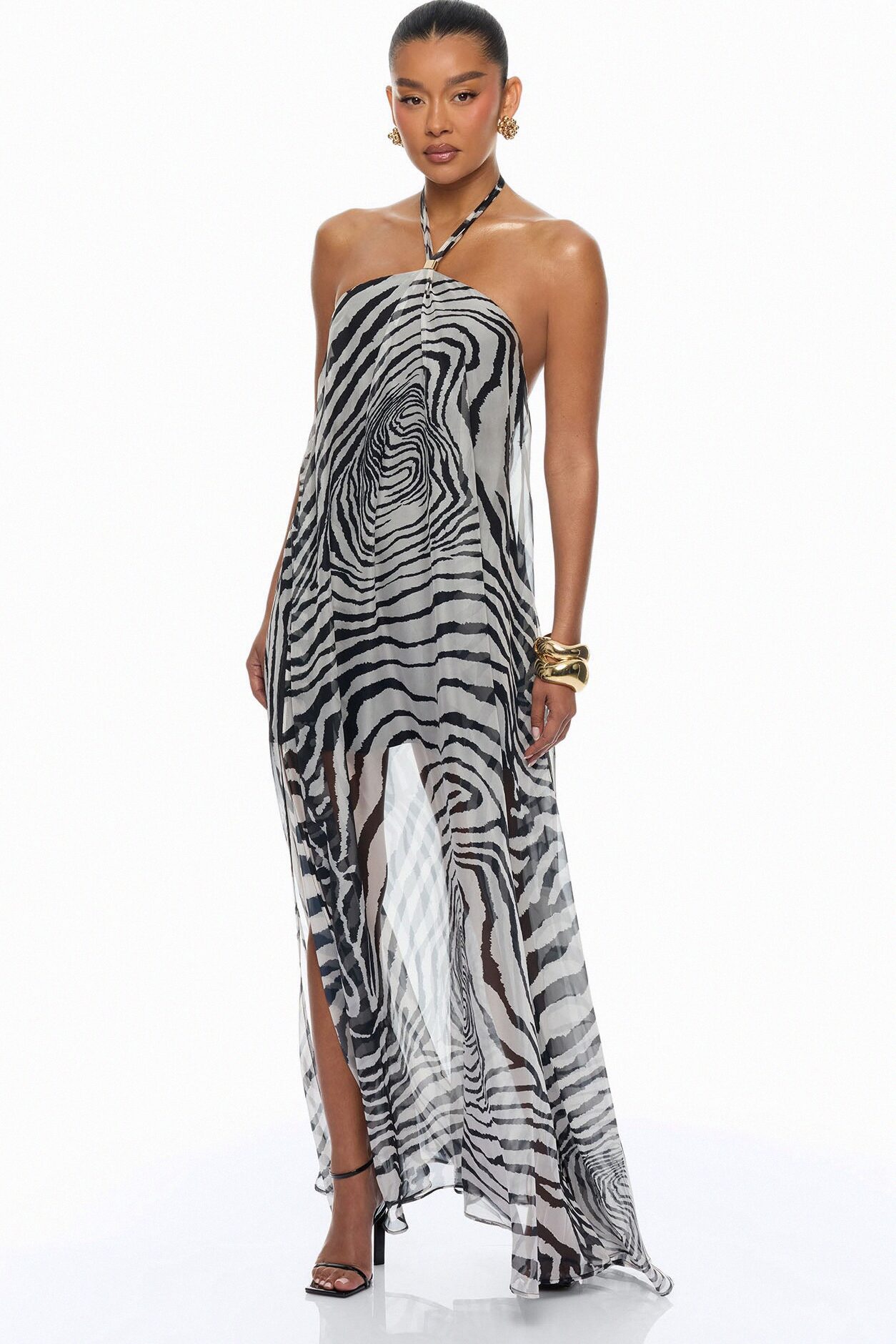 Katherine Zebra Chiffon Maxi Dress - White/Black