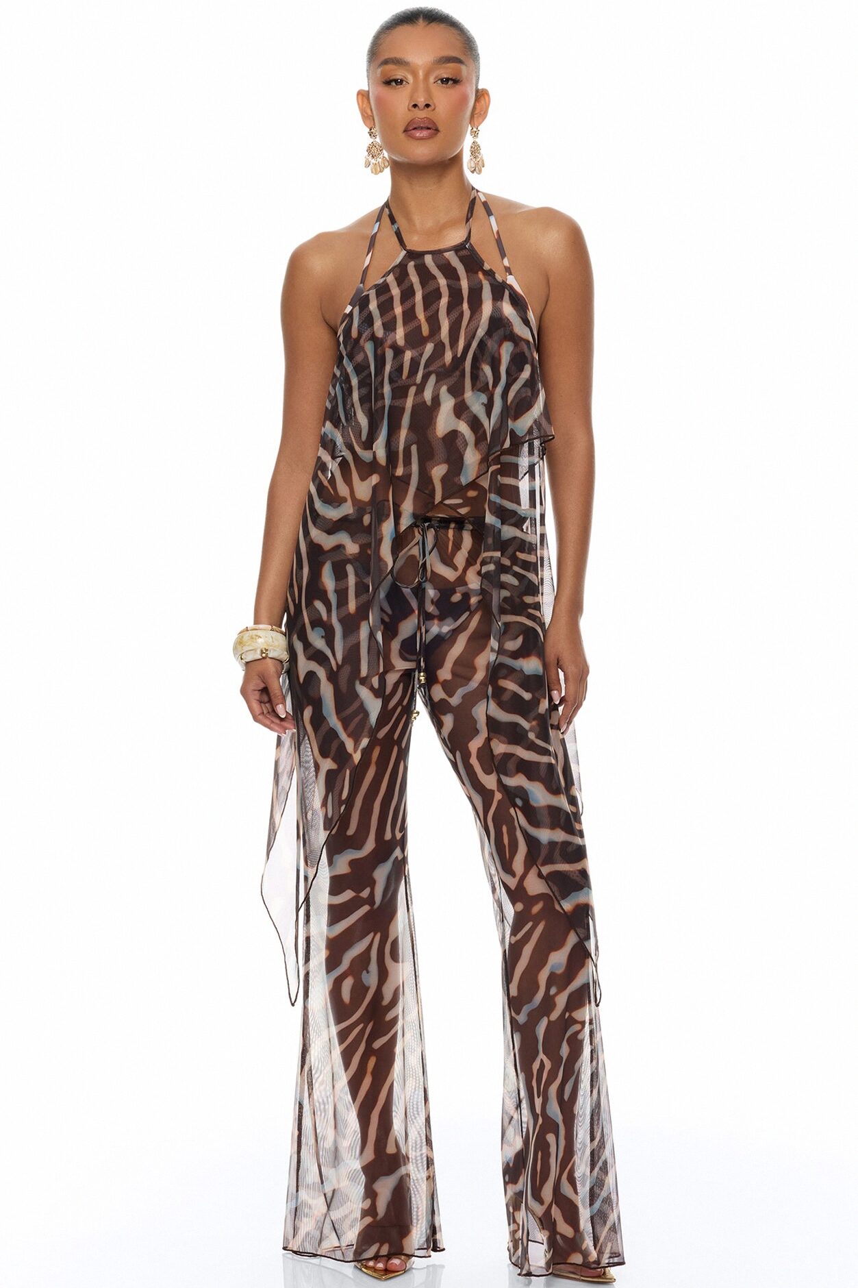Golden Getaway Mesh Swim Cover Up - Brown/combo