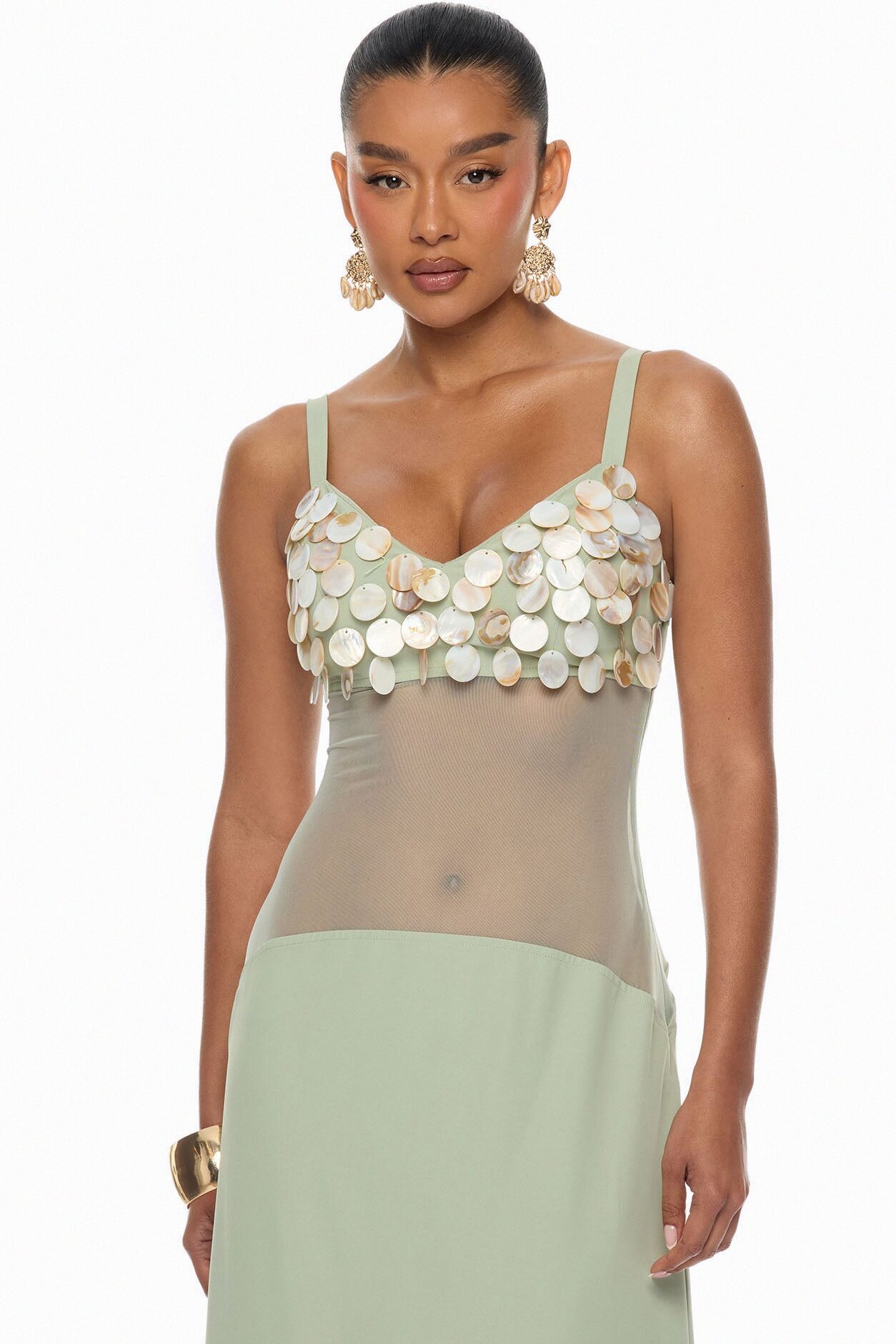Coastal Chic Shell Maxi Dress - Sage