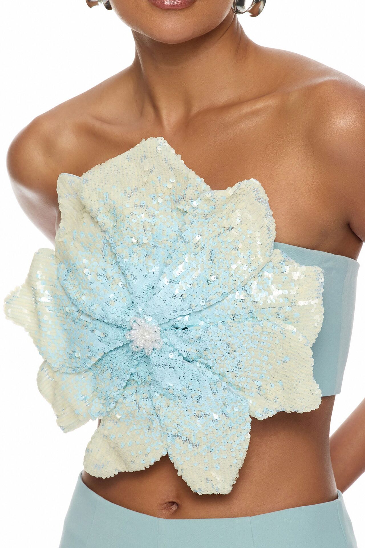 Garden Bloom Embellished Pant Set - Dusty Blue
