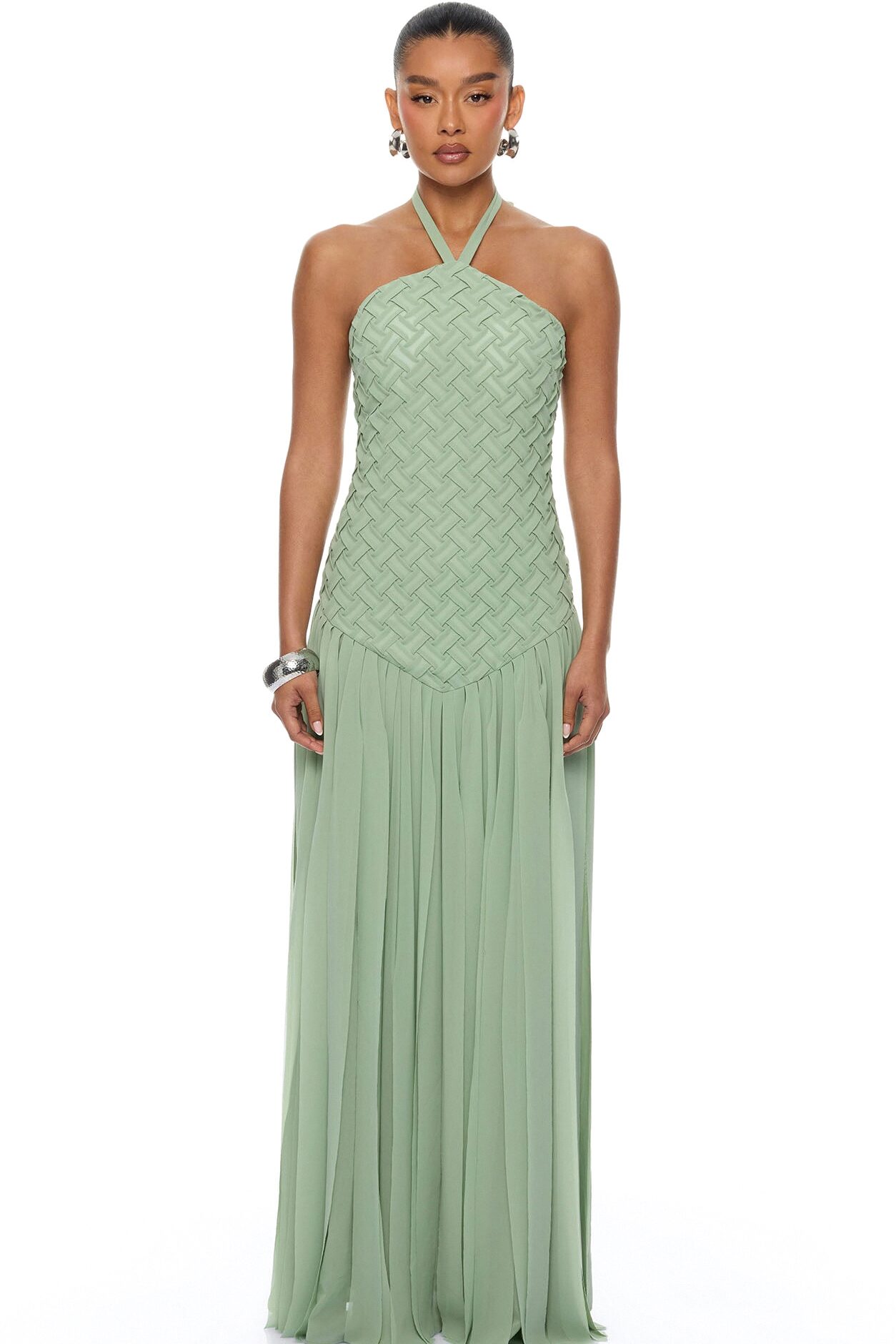 Effortlessly Her Woven Chiffon Maxi Dress - Sage