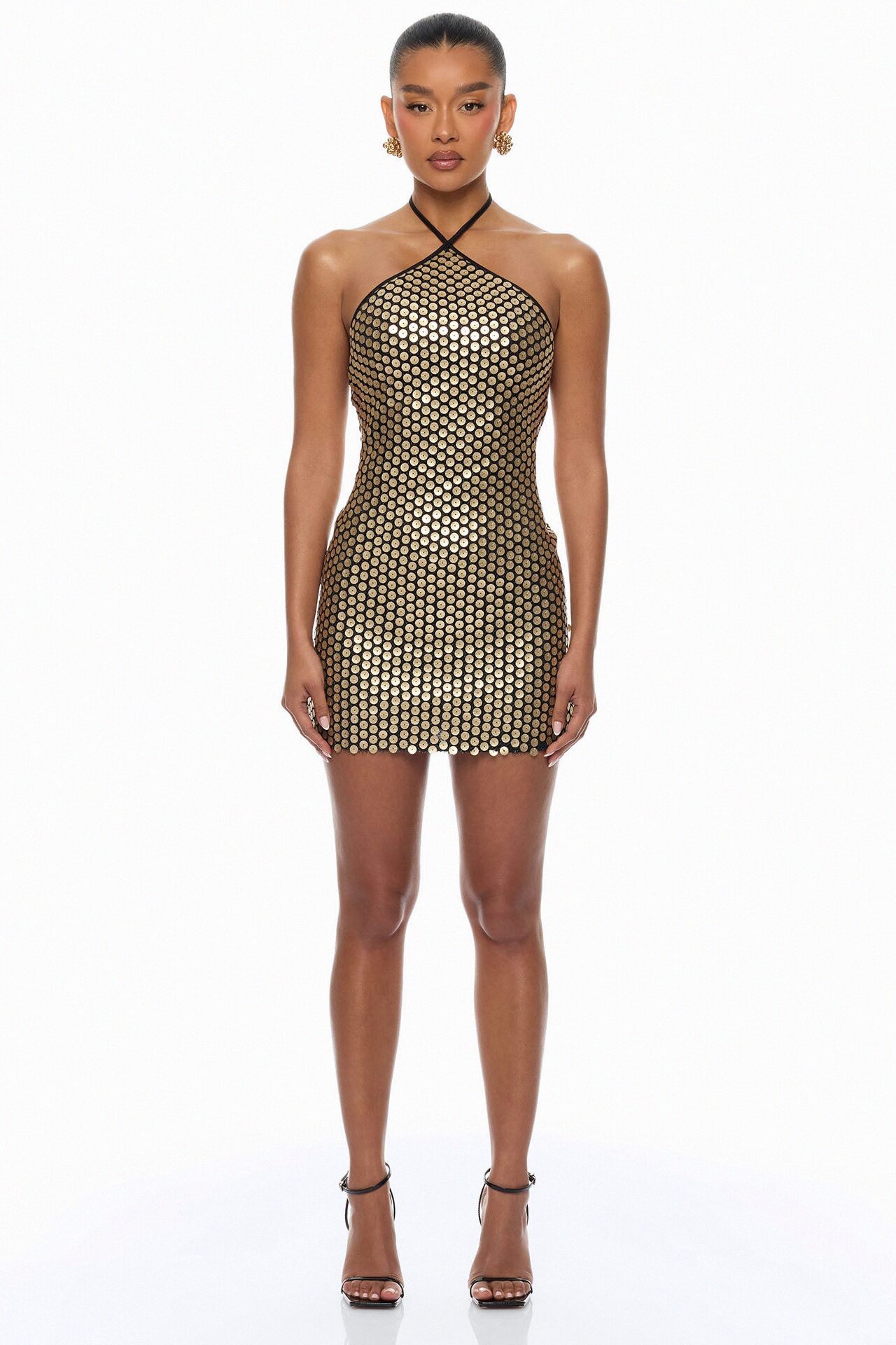Kiora Halter Sequin Mini Dress - Black/Gold