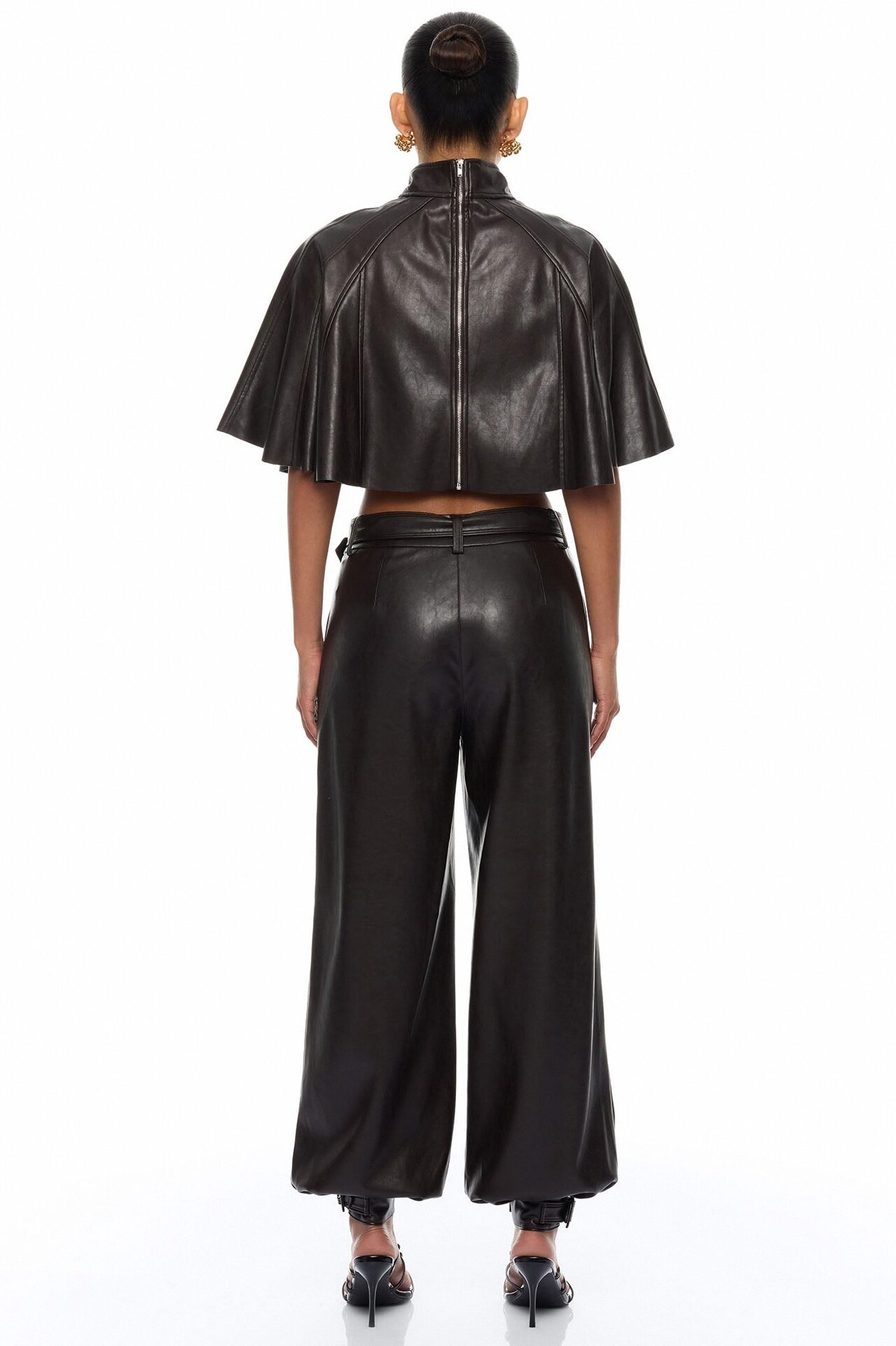 City Streets Faux Leather Balloon Pant Set - Chocolate