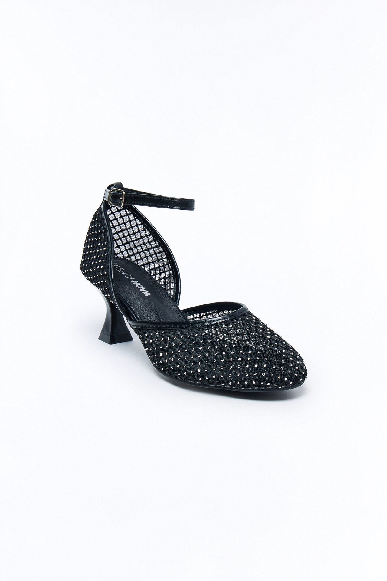 Barela Rhinestone Mesh Kitten Heel Pumps - Black