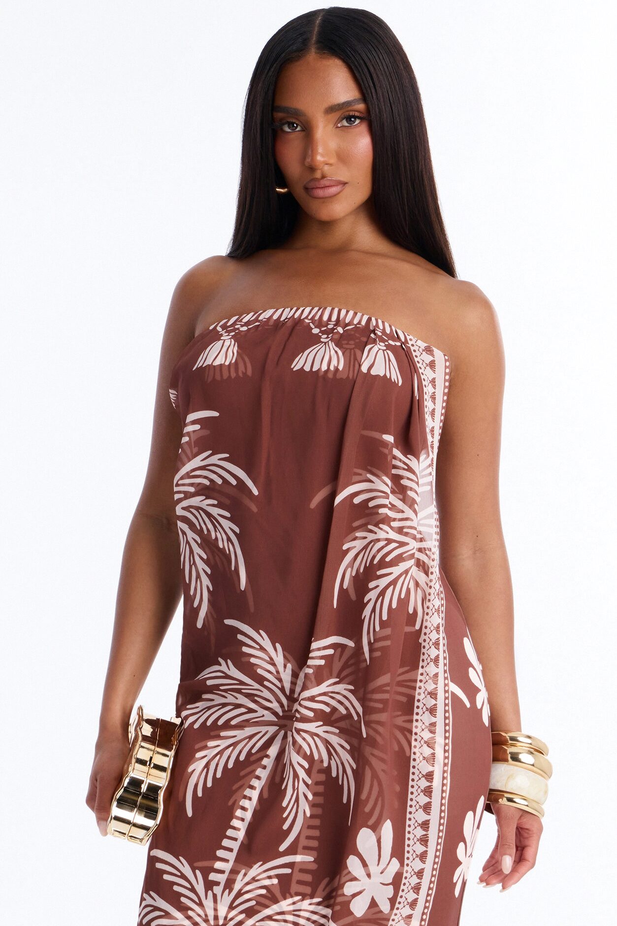 Dorian Strapless Midi Dress - Brown