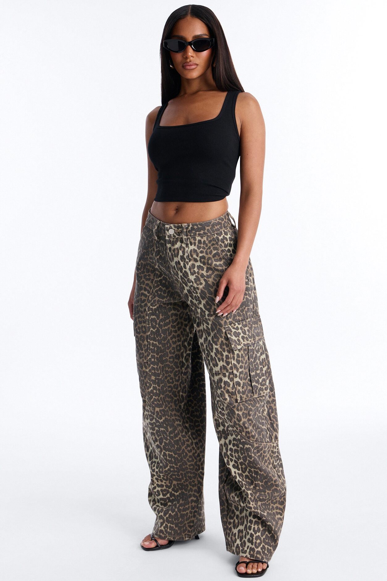 Londyn Leopard Mid Rise Cargo Barrel Leg Pant 30″ - Leopard