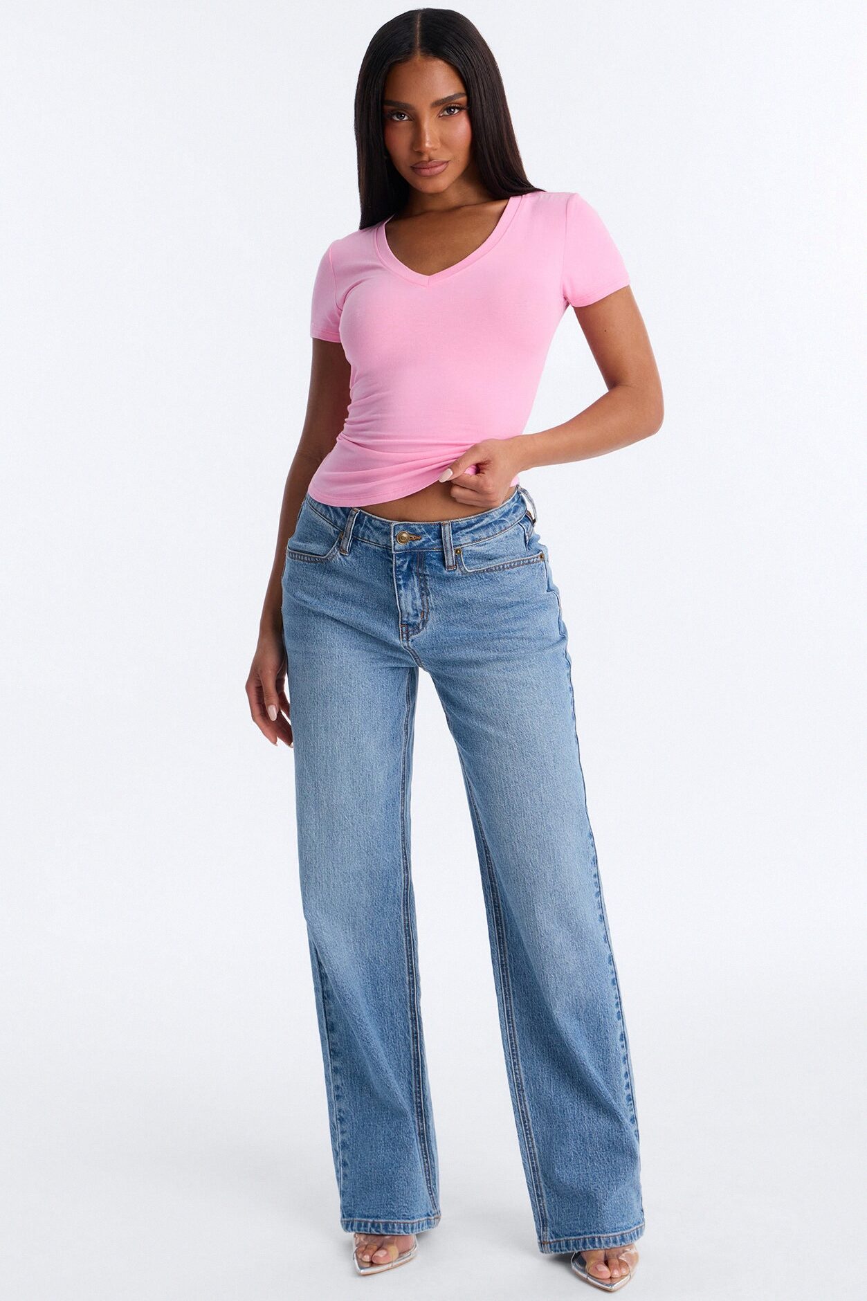 Darlene Basic V Neck Top - Pink