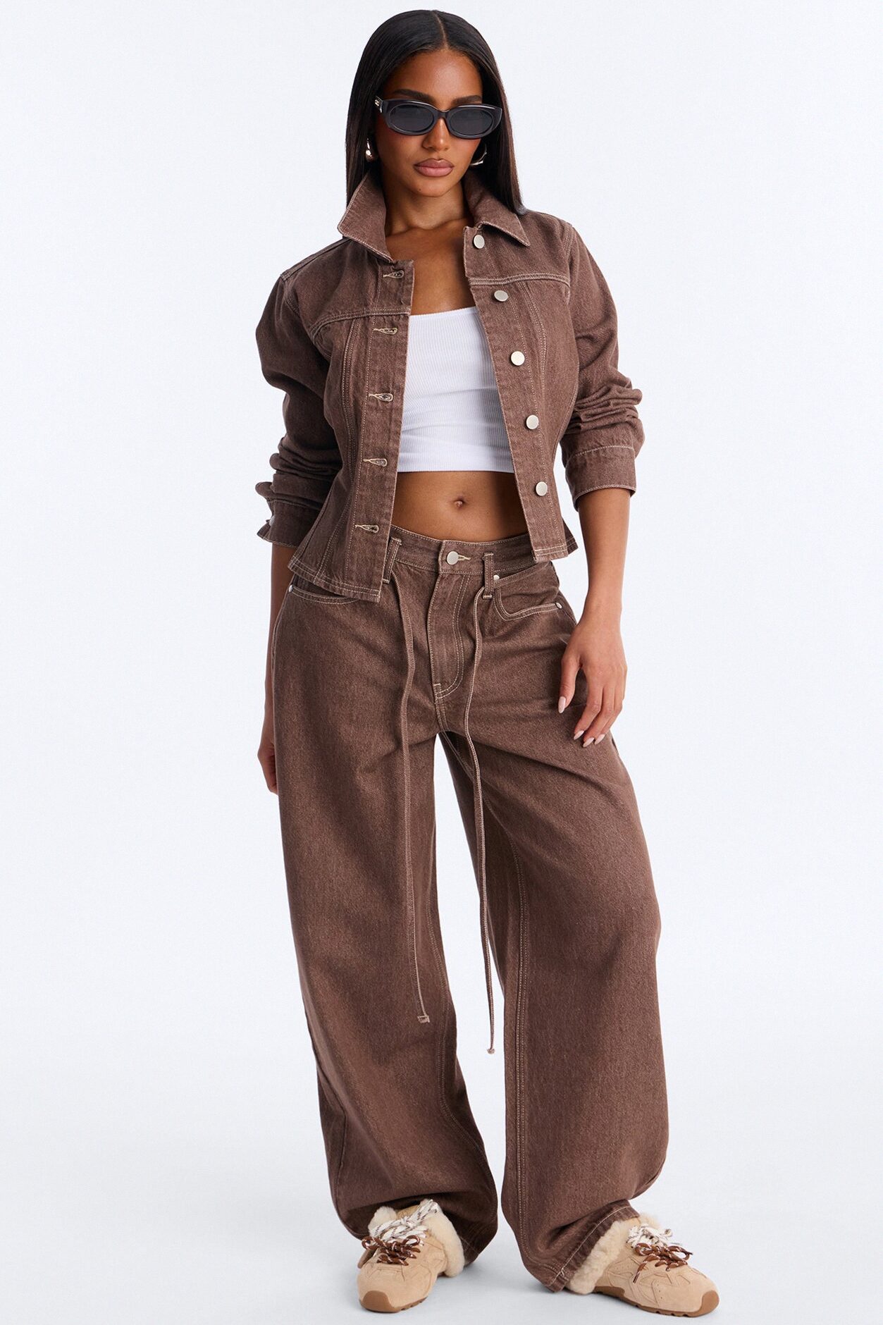 Give Me Attention Denim Shacket - Brown