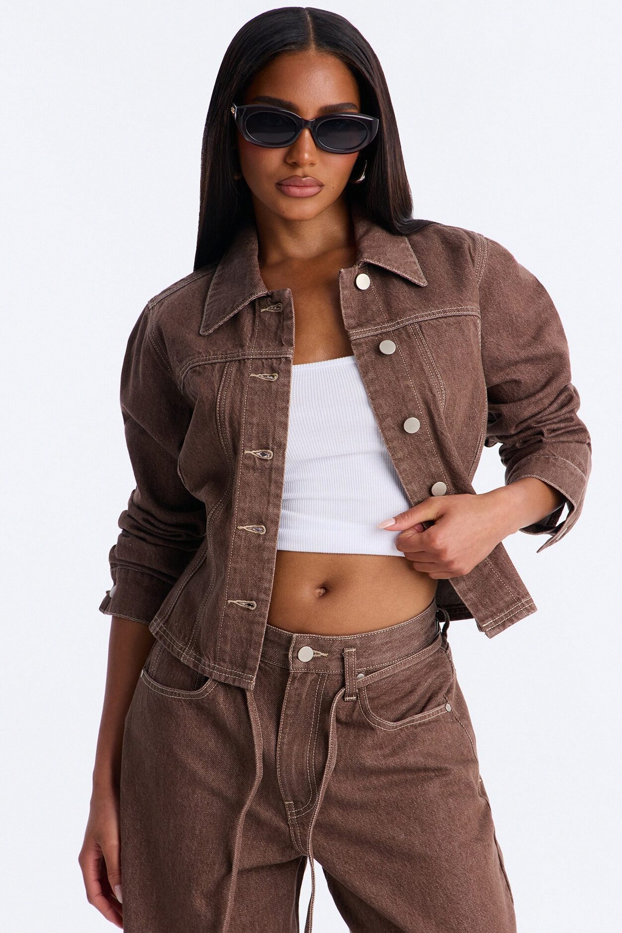 Give Me Attention Denim Shacket - Brown