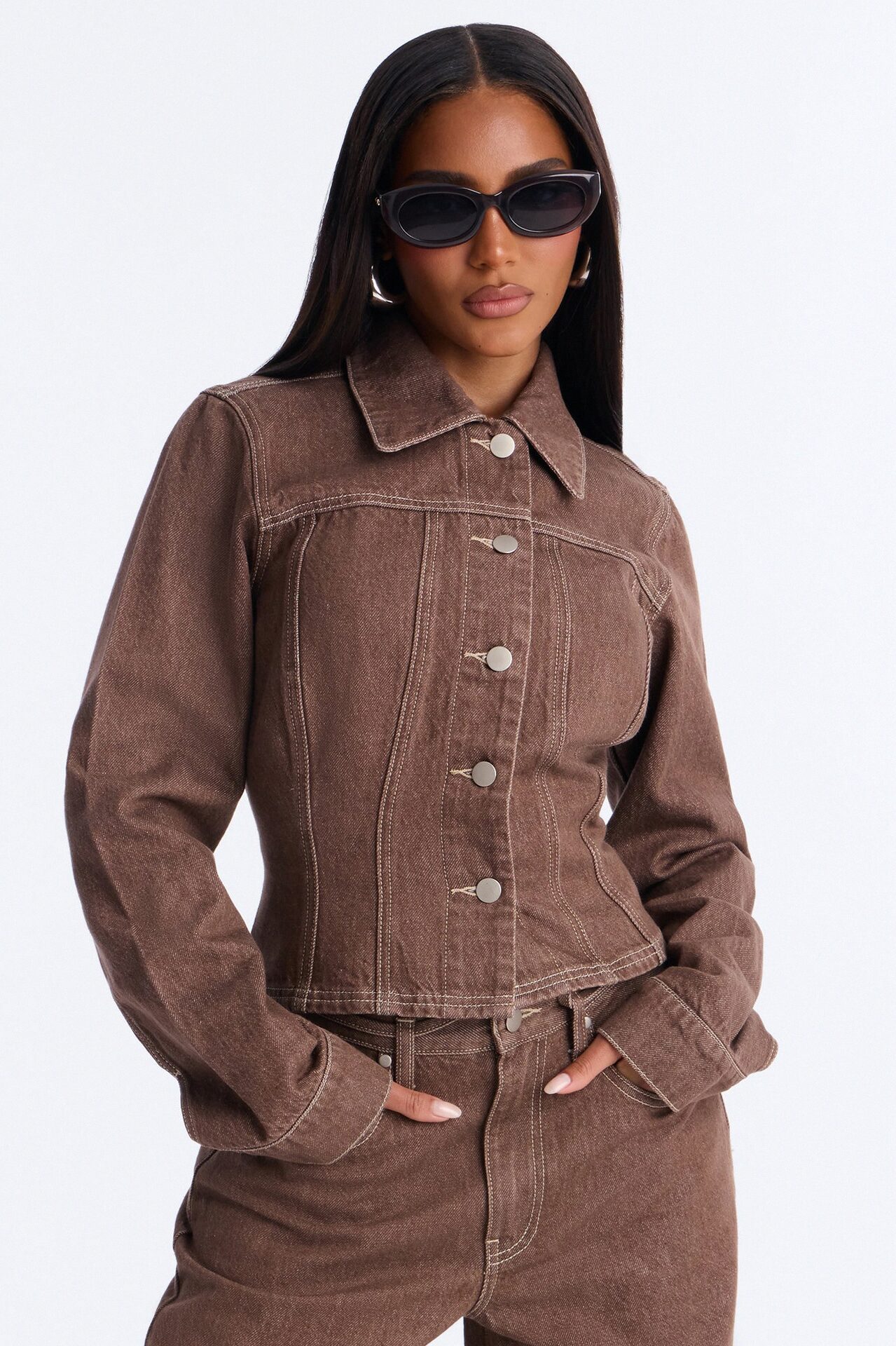 Give Me Attention Denim Shacket - Brown