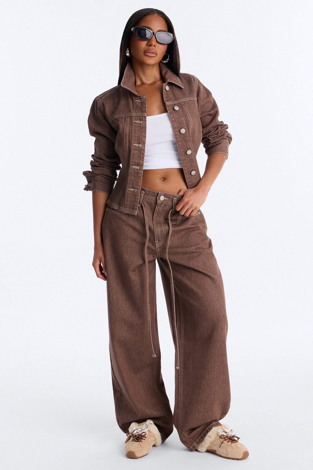 Give Me Attention Tie Waist Jeans - Brown