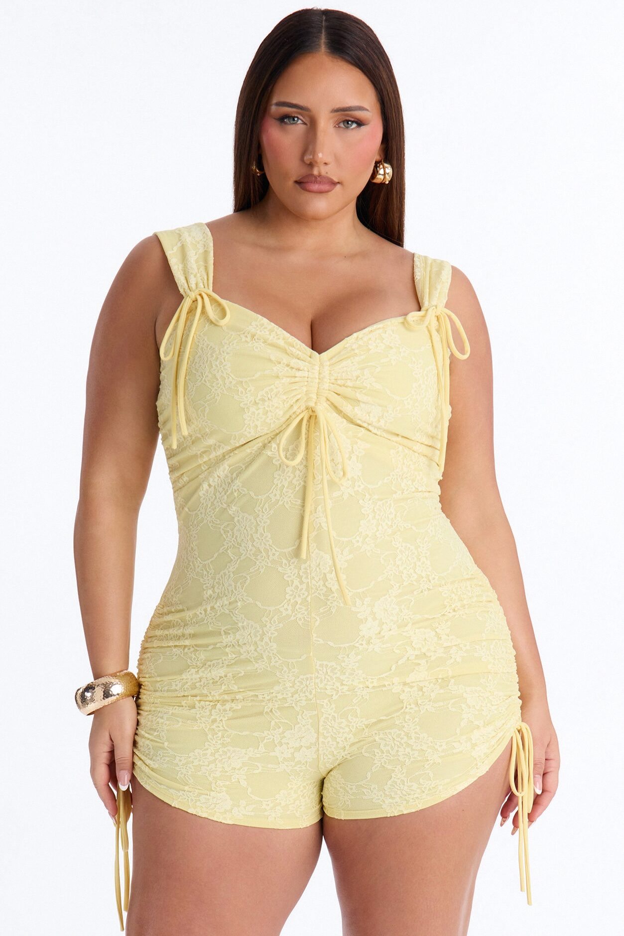 Belle Lace Micro Short Romper - Butter Yellow