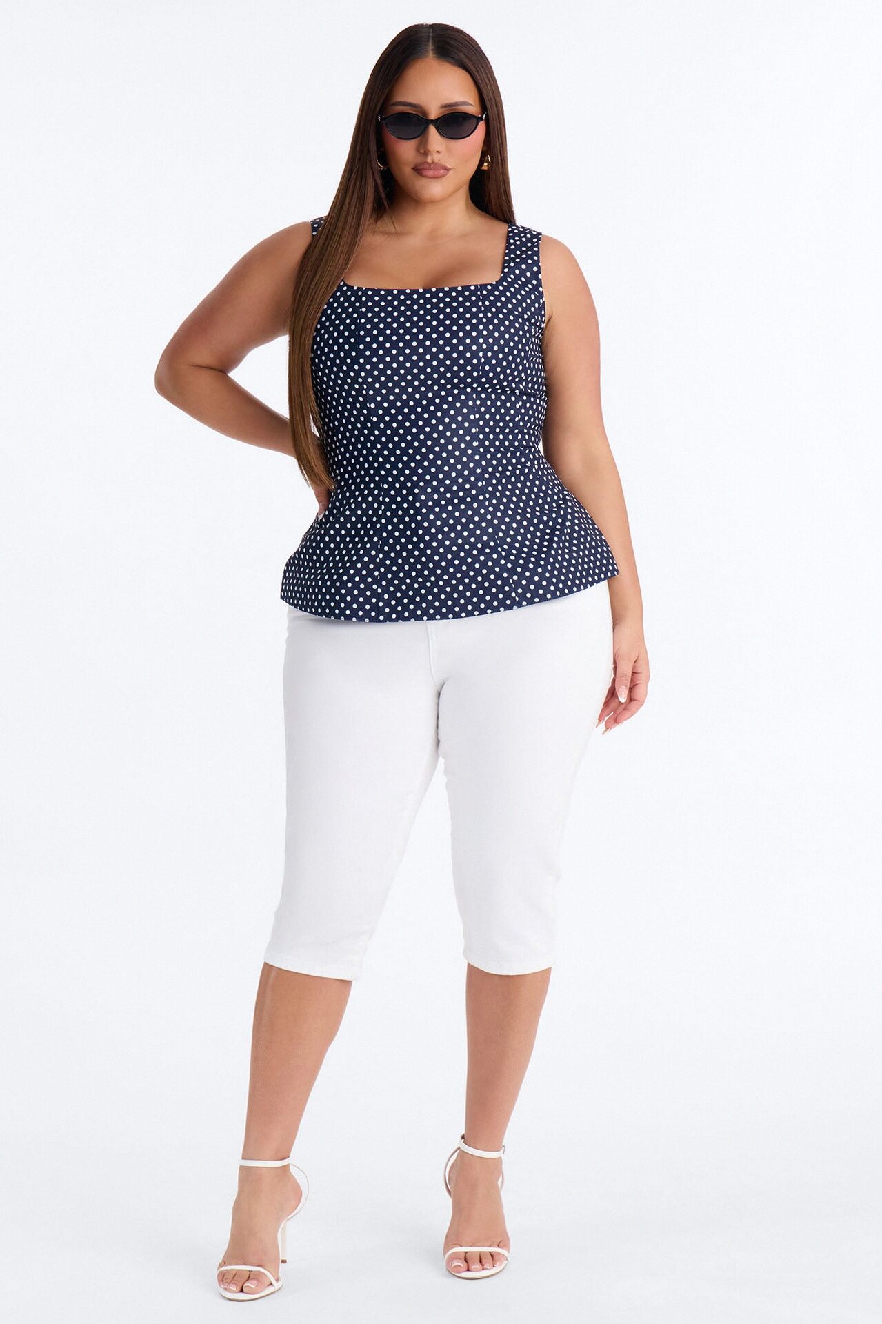 Tea First Polka Dot Chiffon Peplum Top - Navy/combo