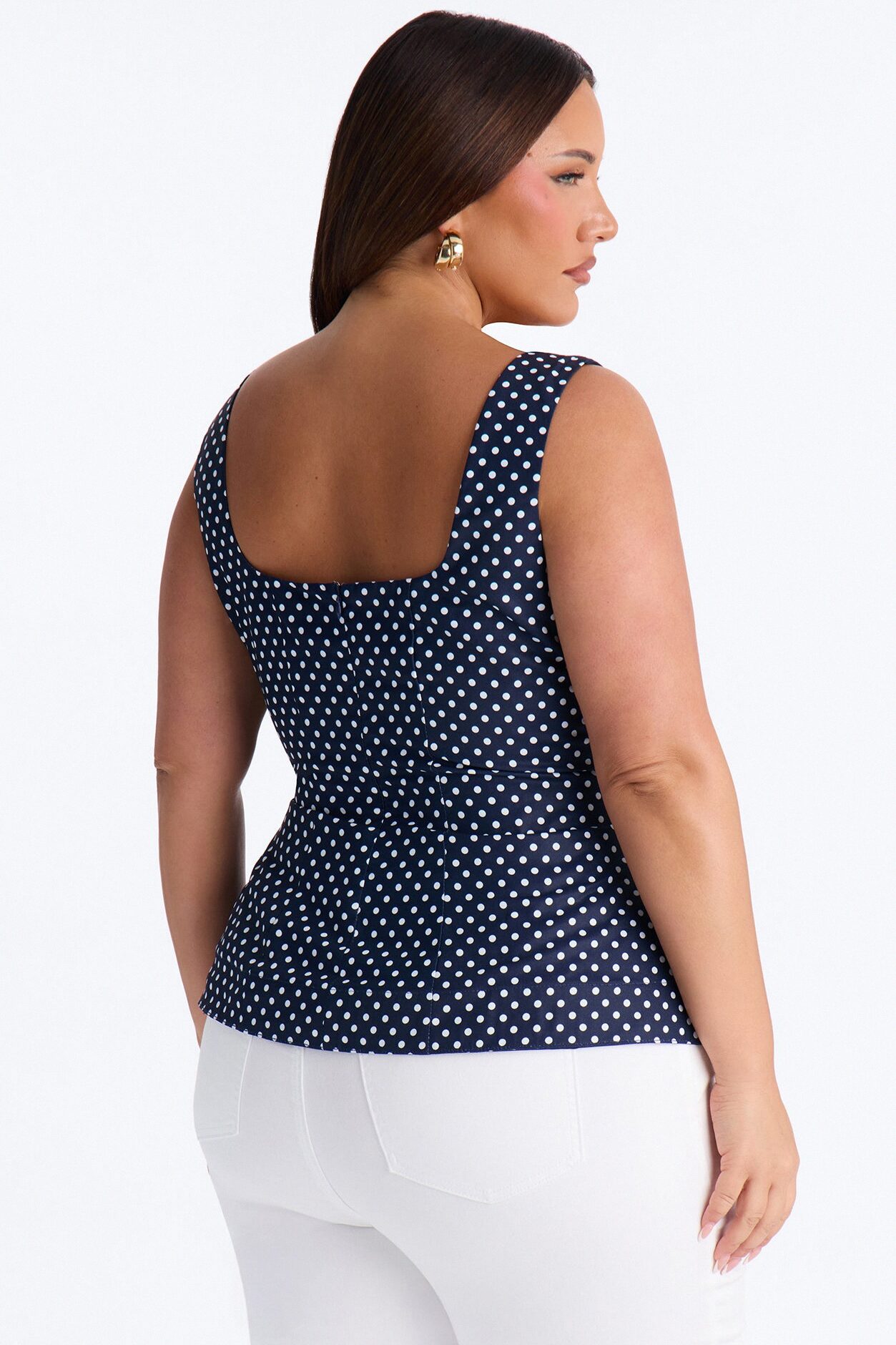 Tea First Polka Dot Chiffon Peplum Top - Navy/combo
