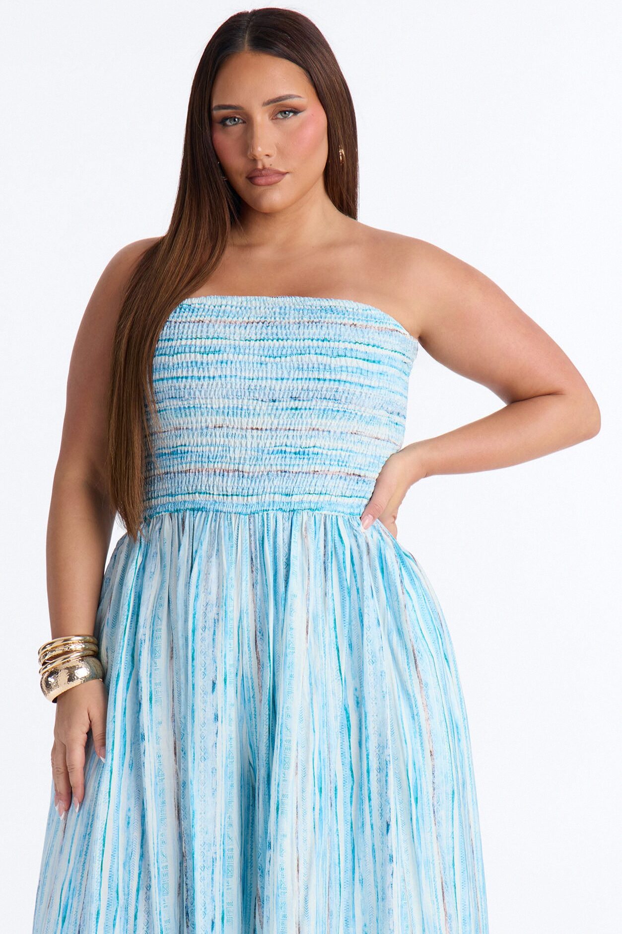 Kayla Smocked Extreme Wide Leg Jumpsuit - Blue