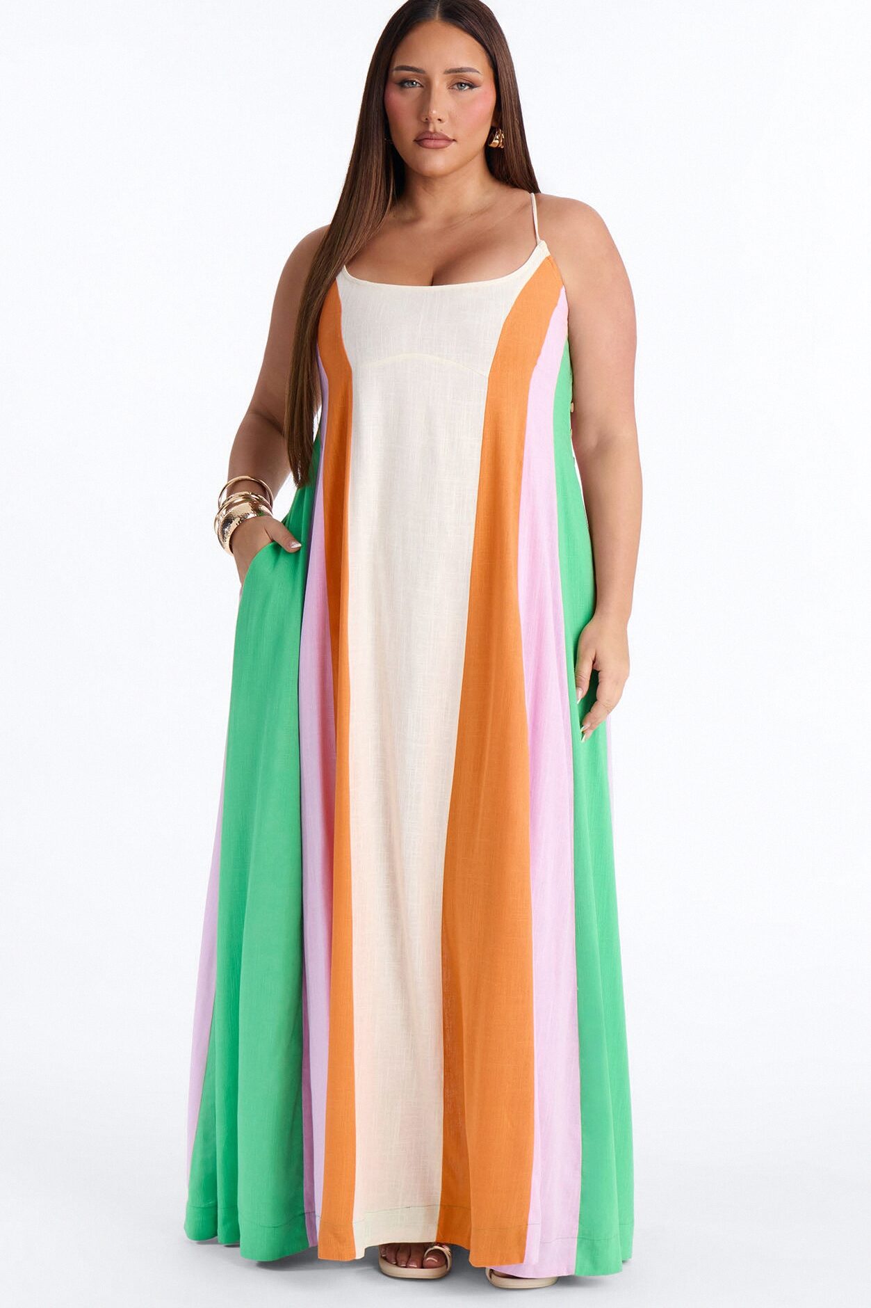 Sweet Energy Linen Maxi Dress - Cream/combo