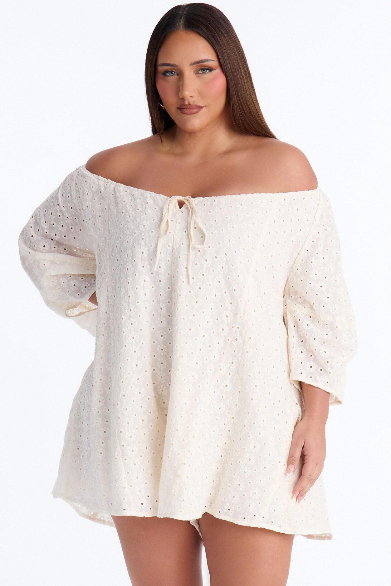 Belle Eyelet Babydoll Romper - Cream