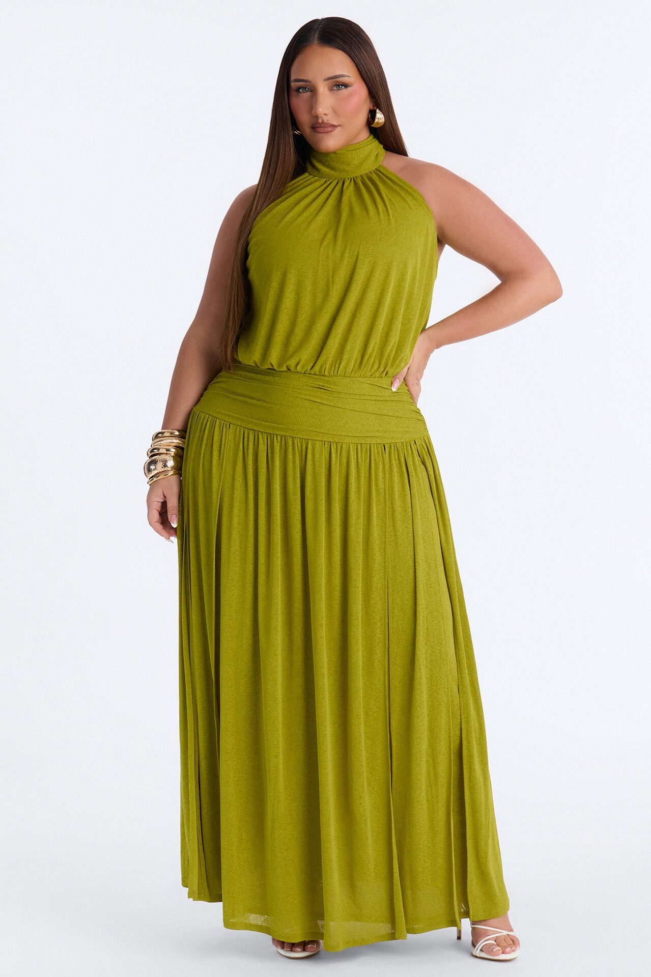 Bianca Halter Mock Neck Maxi Dress - Chartreuse