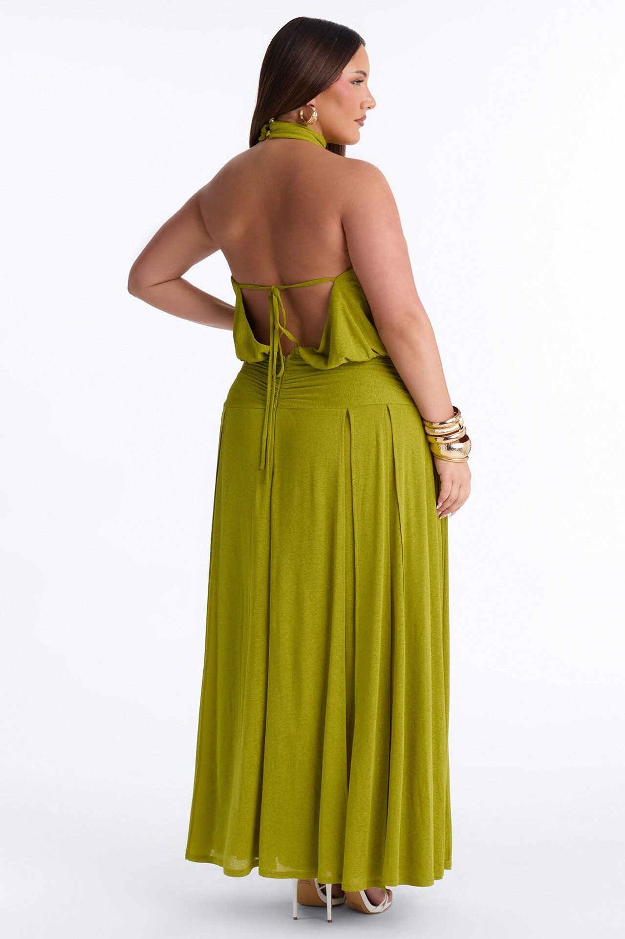 Bianca Halter Mock Neck Maxi Dress - Chartreuse