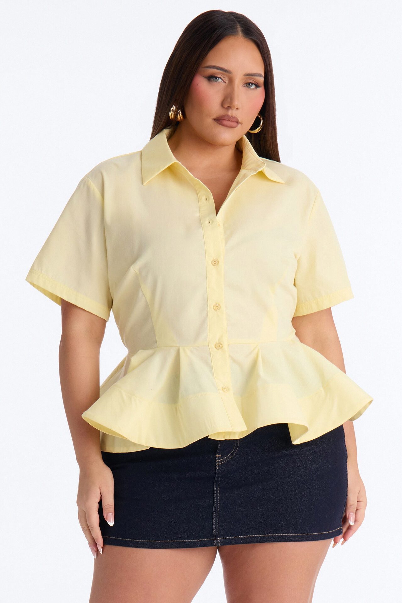 Classic Essentials Peplum Poplin Shirt - Yellow