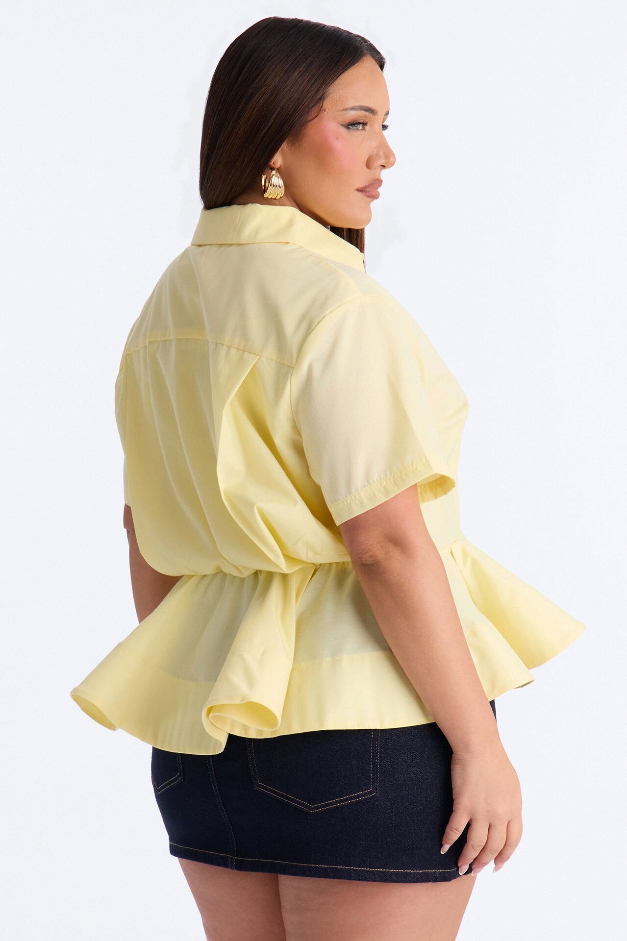 Classic Essentials Peplum Poplin Shirt - Yellow
