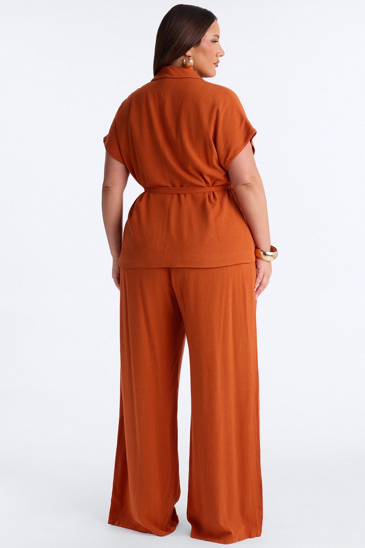 Vanna Linen Tie Waist Pant Set - Rust