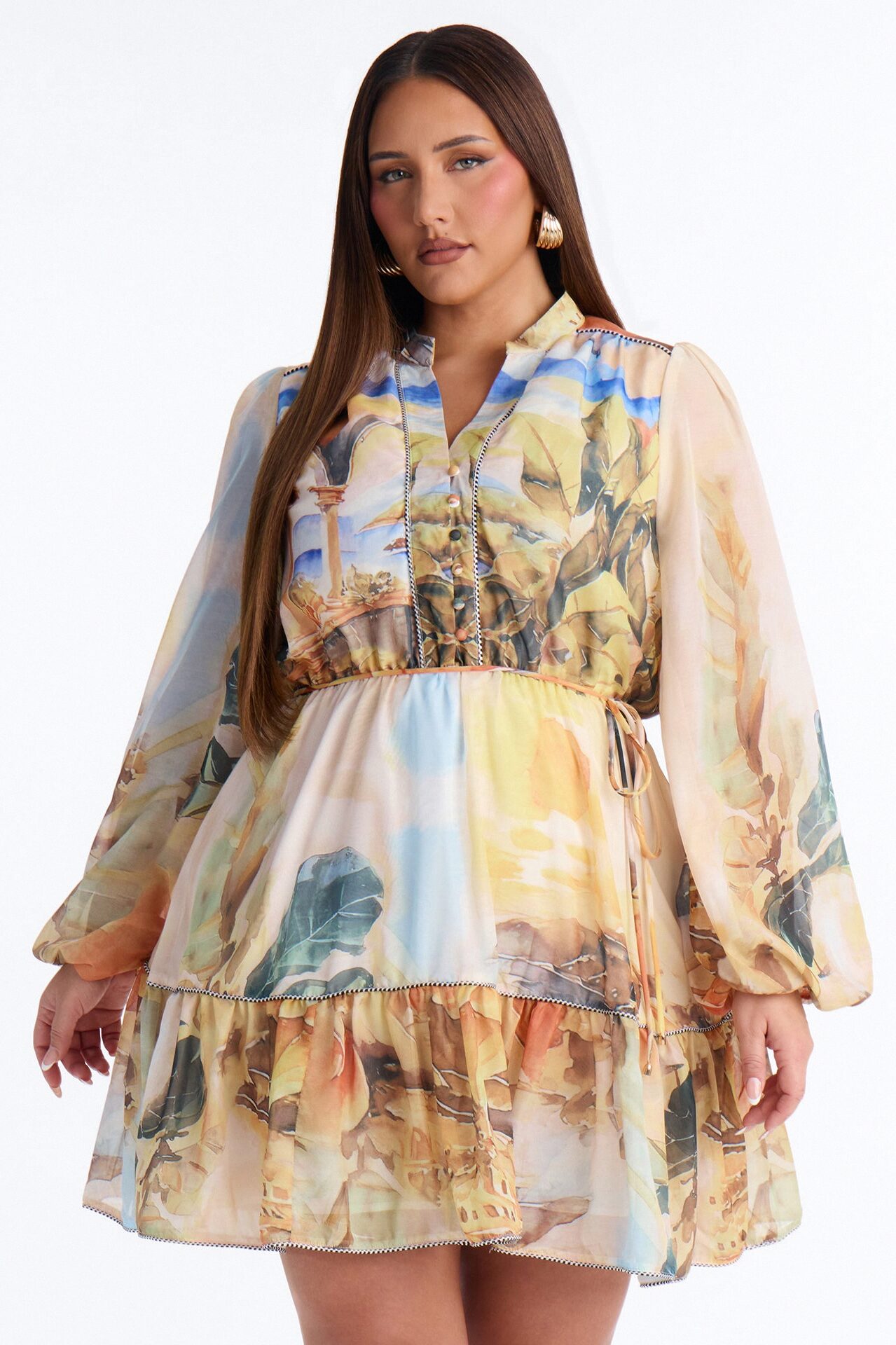 Walks Through Rome Chiffon Mini Dress - Yellow/combo