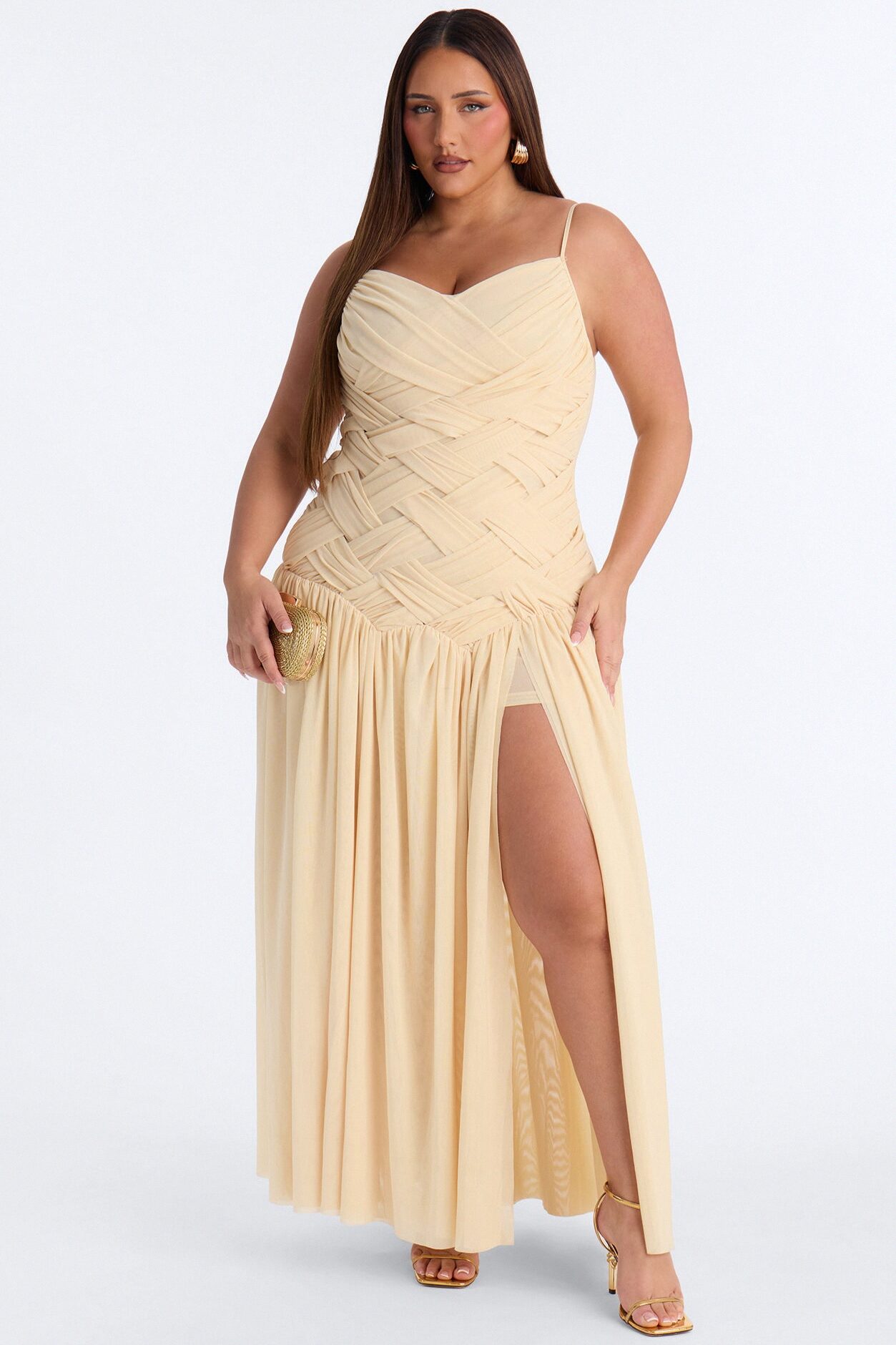 Wild At Heart Woven Mesh Maxi Dress - Butter Yellow
