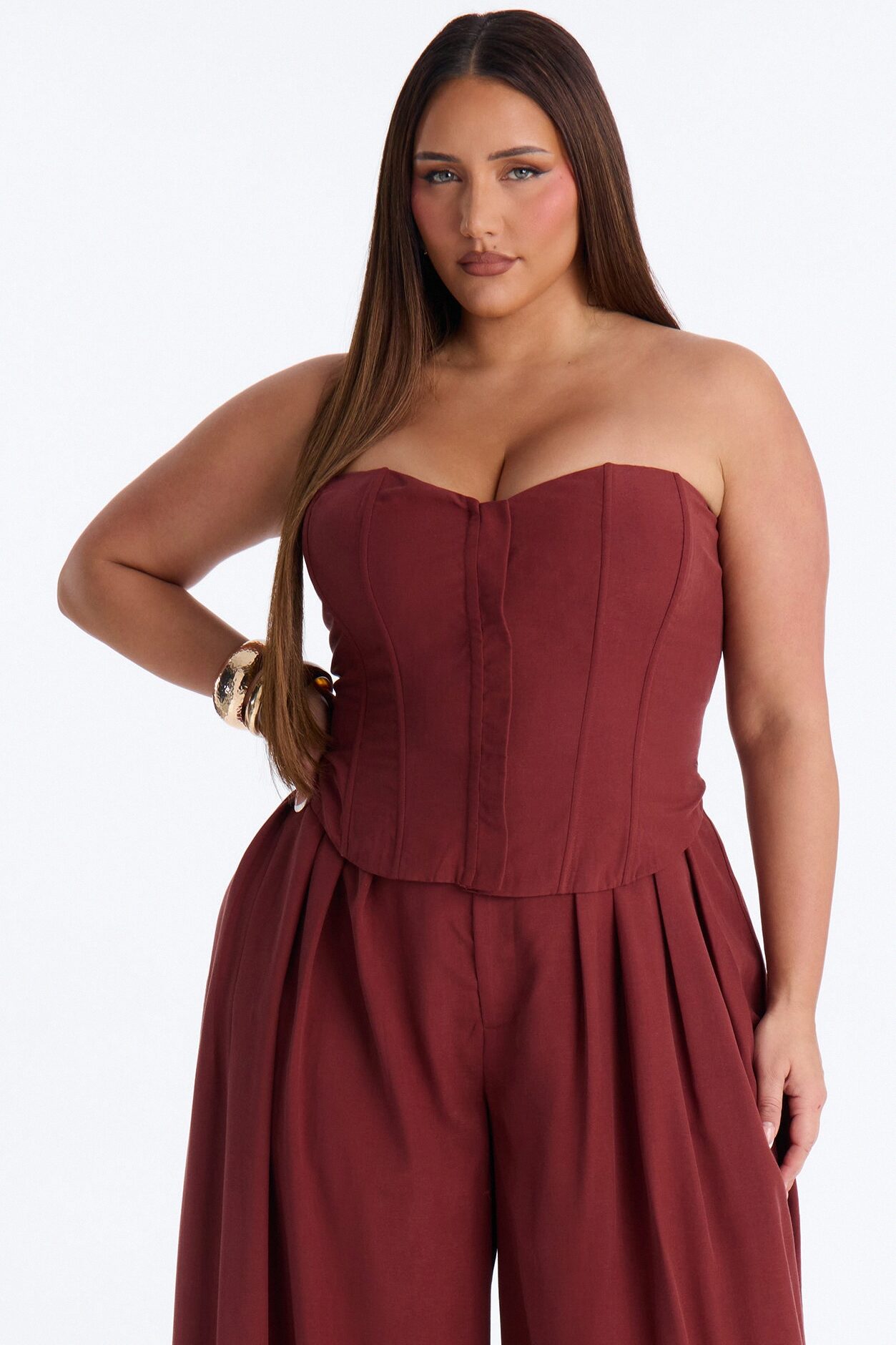 Jenine Corset Wide Leg Pant Set - Rust