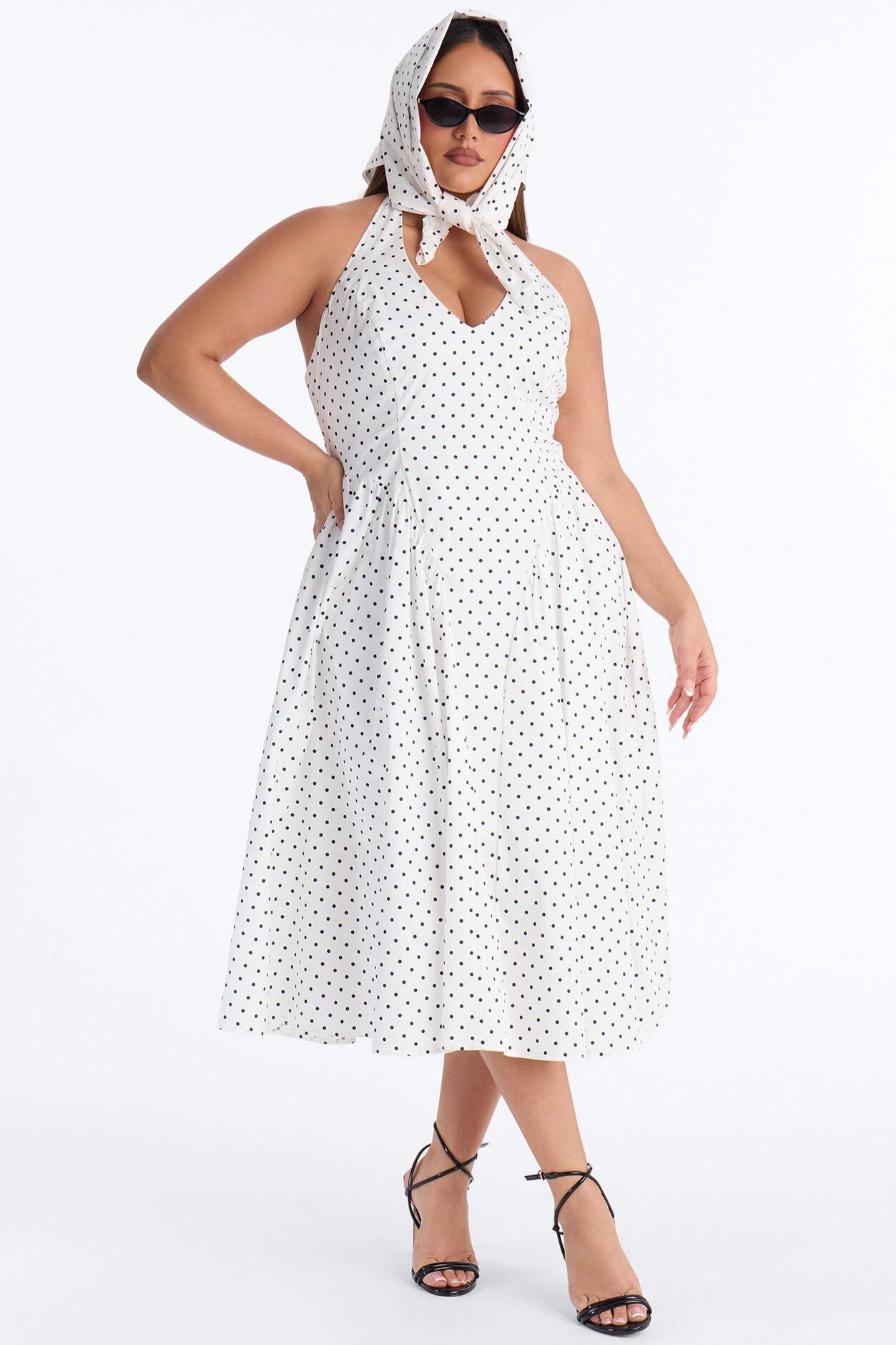 Mara Corset Polka Dot Midi Dress - White/Black