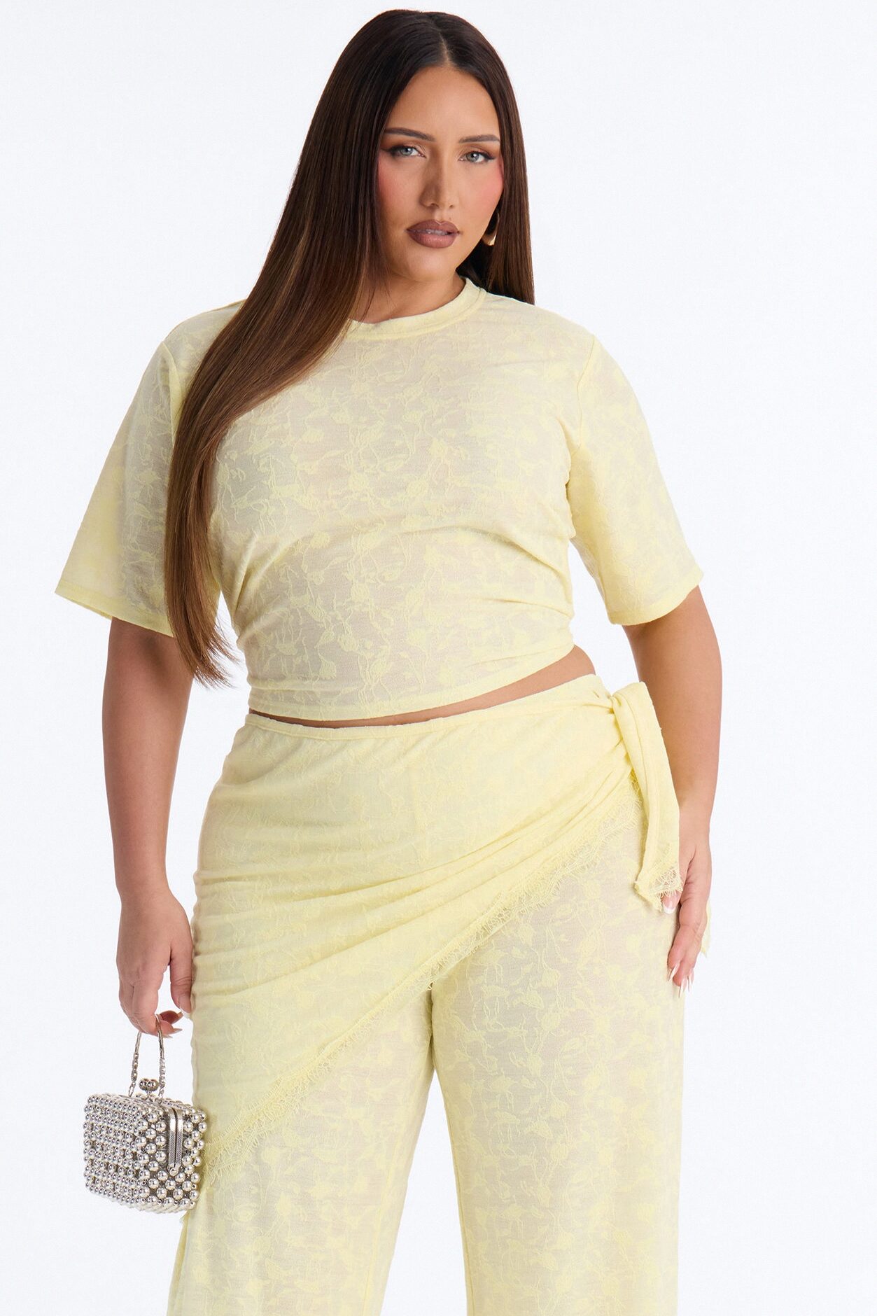 Solana Lace 3 Piece Pant Set - Yellow