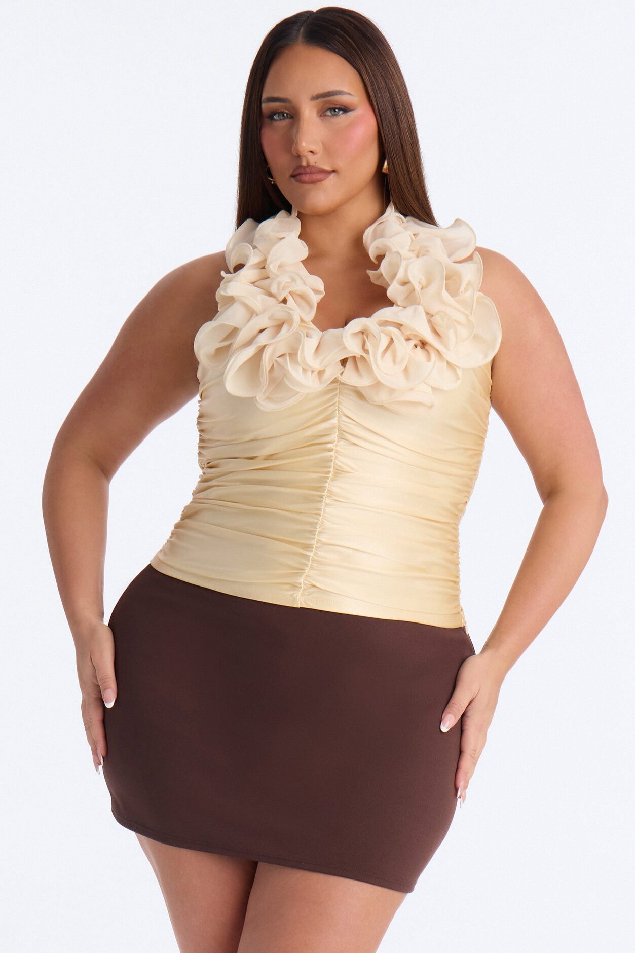 Just Darling Ruched Ruffle Halter Top - Butter Yellow