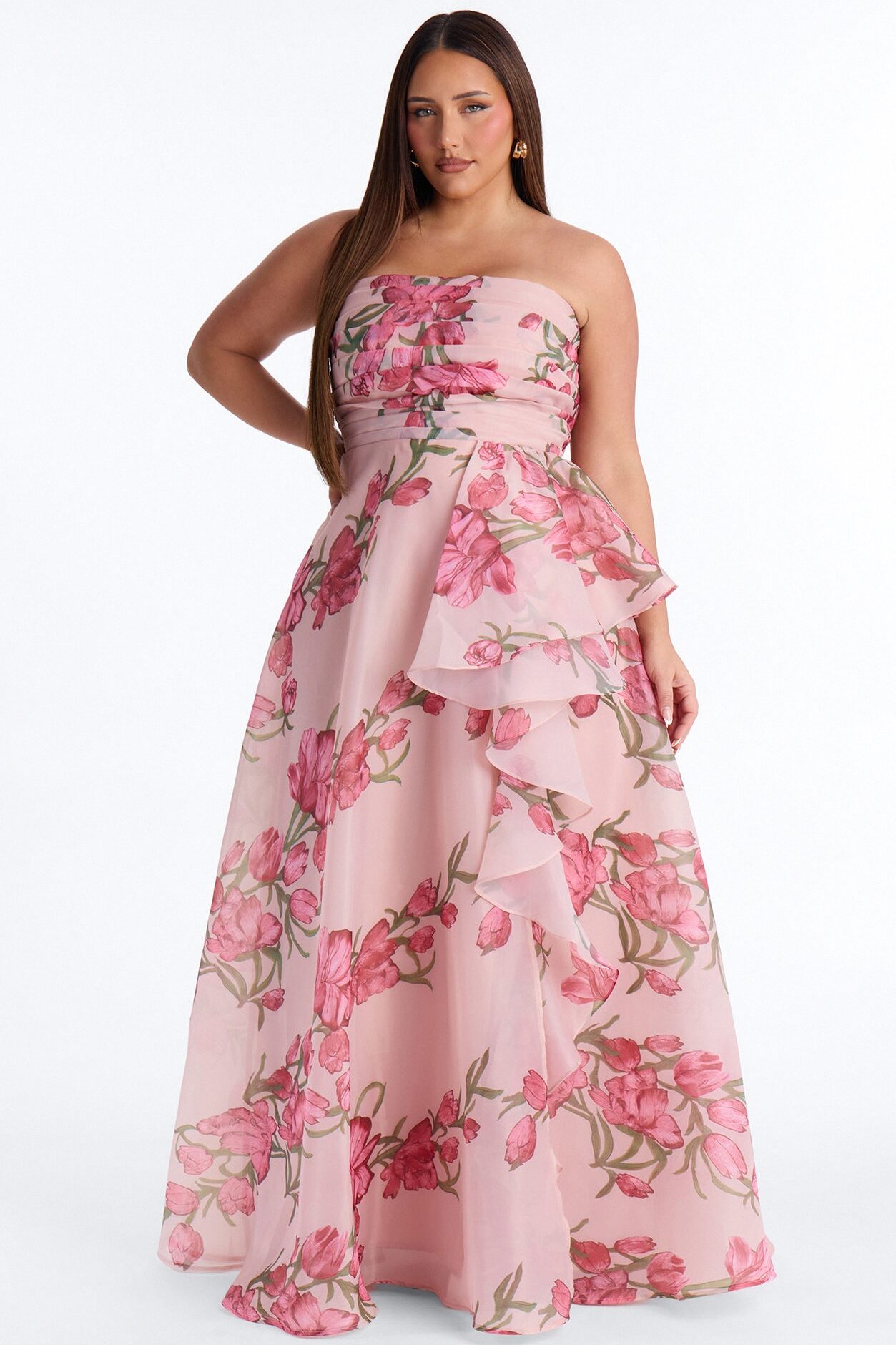 Kinsley Ruffle Floral Gown - Pink
