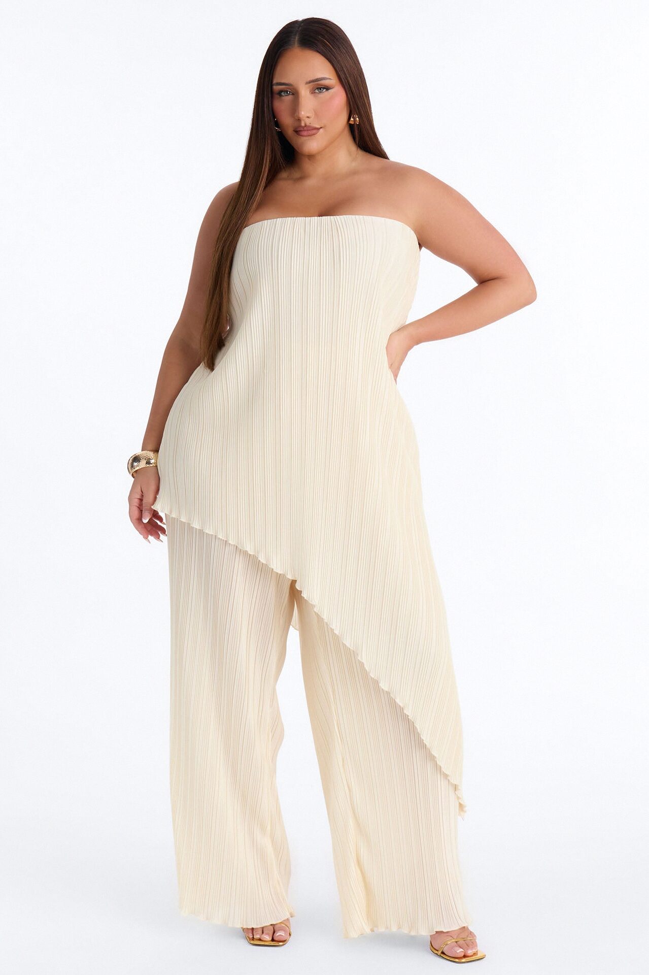 Rian Plisse Draped Jumpsuit - Cream