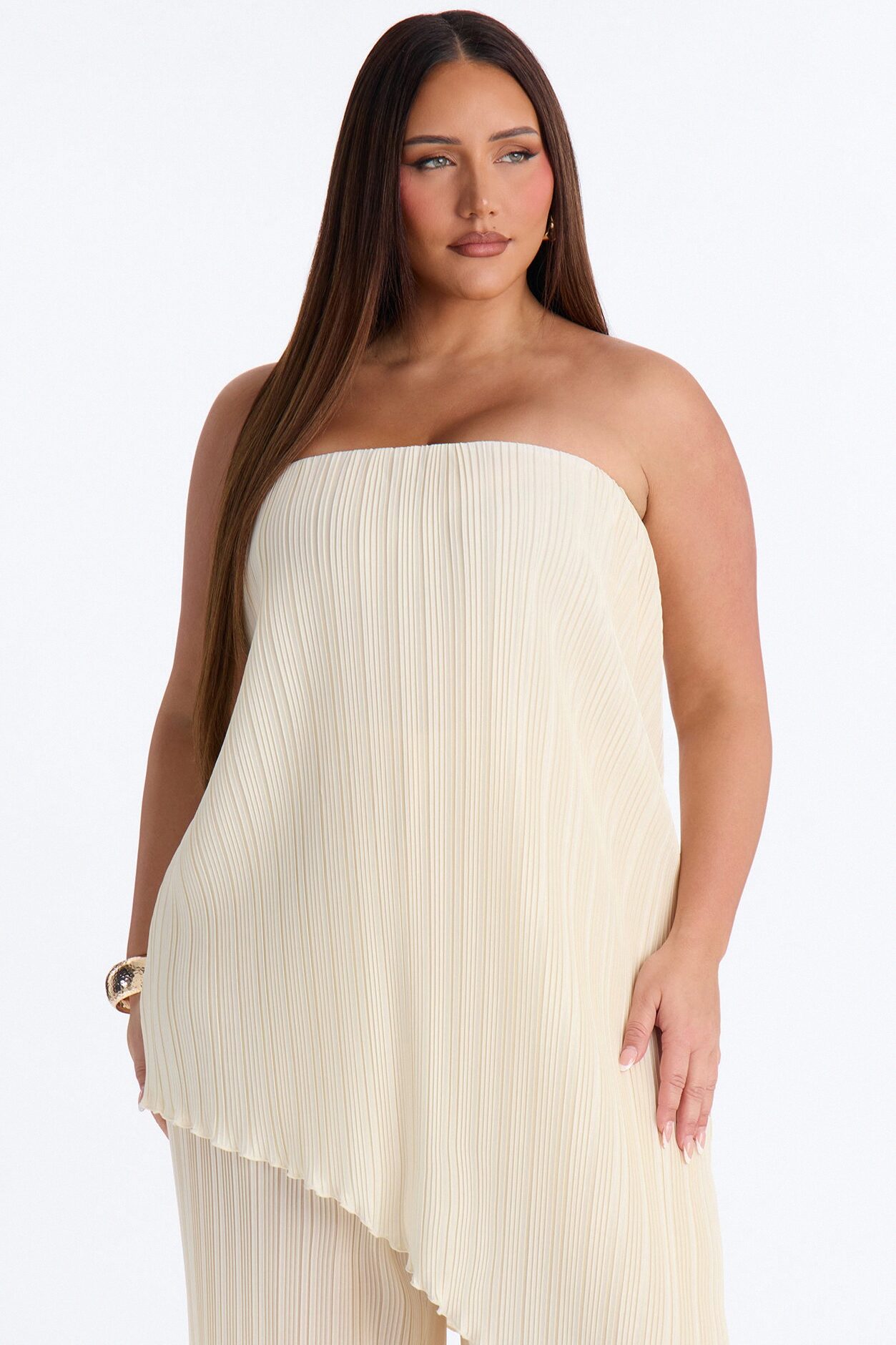 Rian Plisse Draped Jumpsuit - Cream
