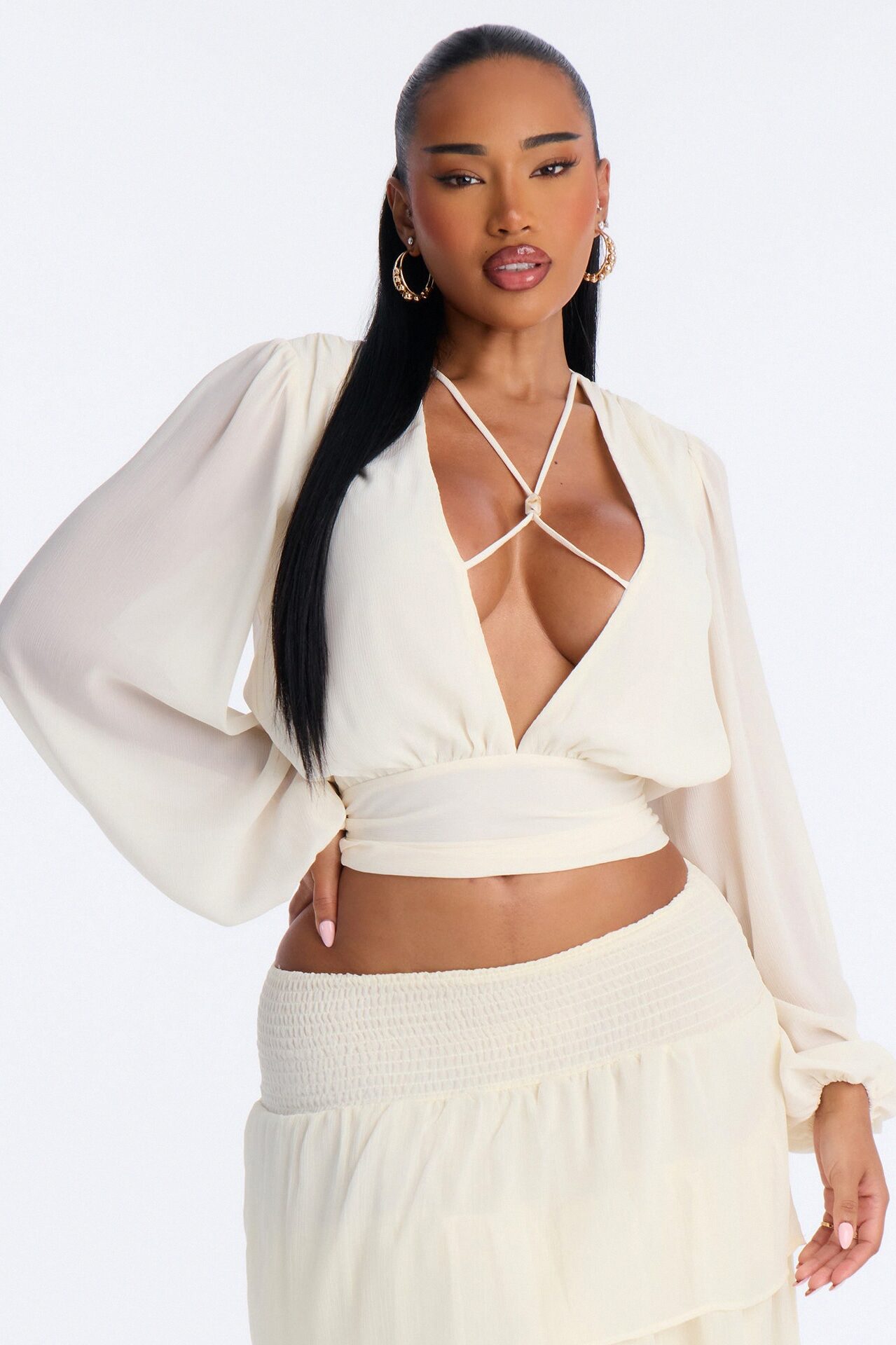 Elevate Everything Beaded Chiffon Top - Cream