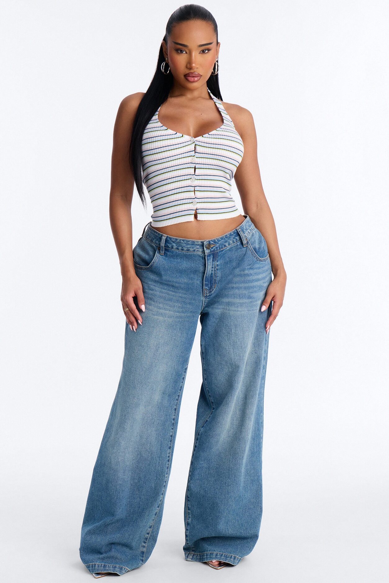 Belle Striped Sweater Halter Top - Ivory/combo