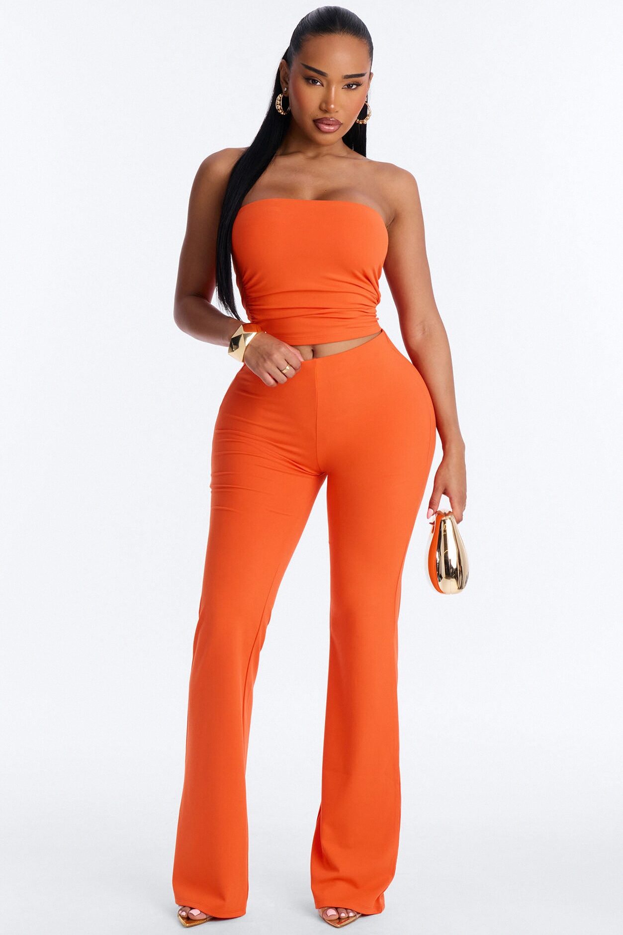 Just Vibes Strapless Pant Set - Tomato Red