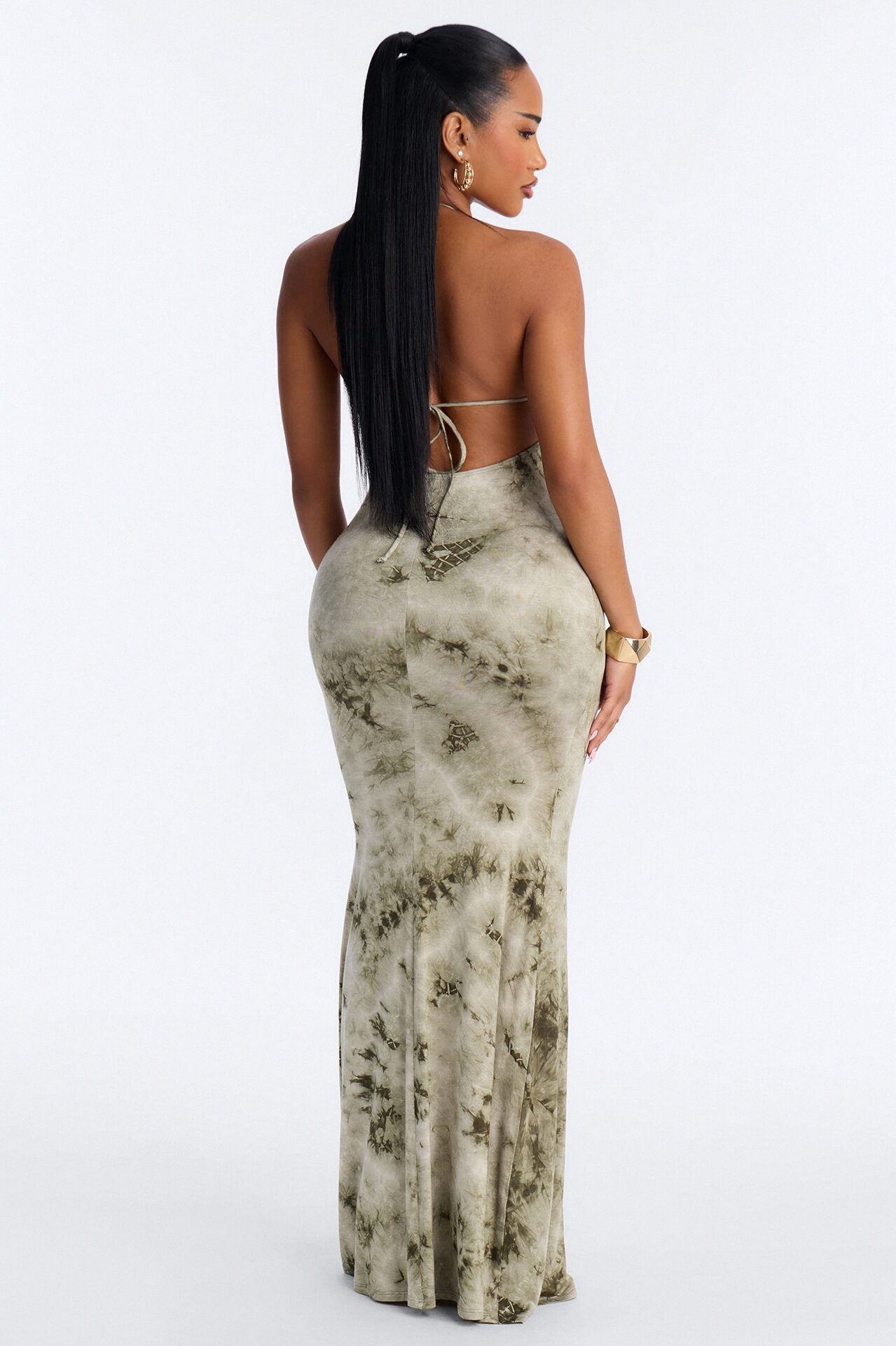 Out The Way Halter Maxi Dress - Olive