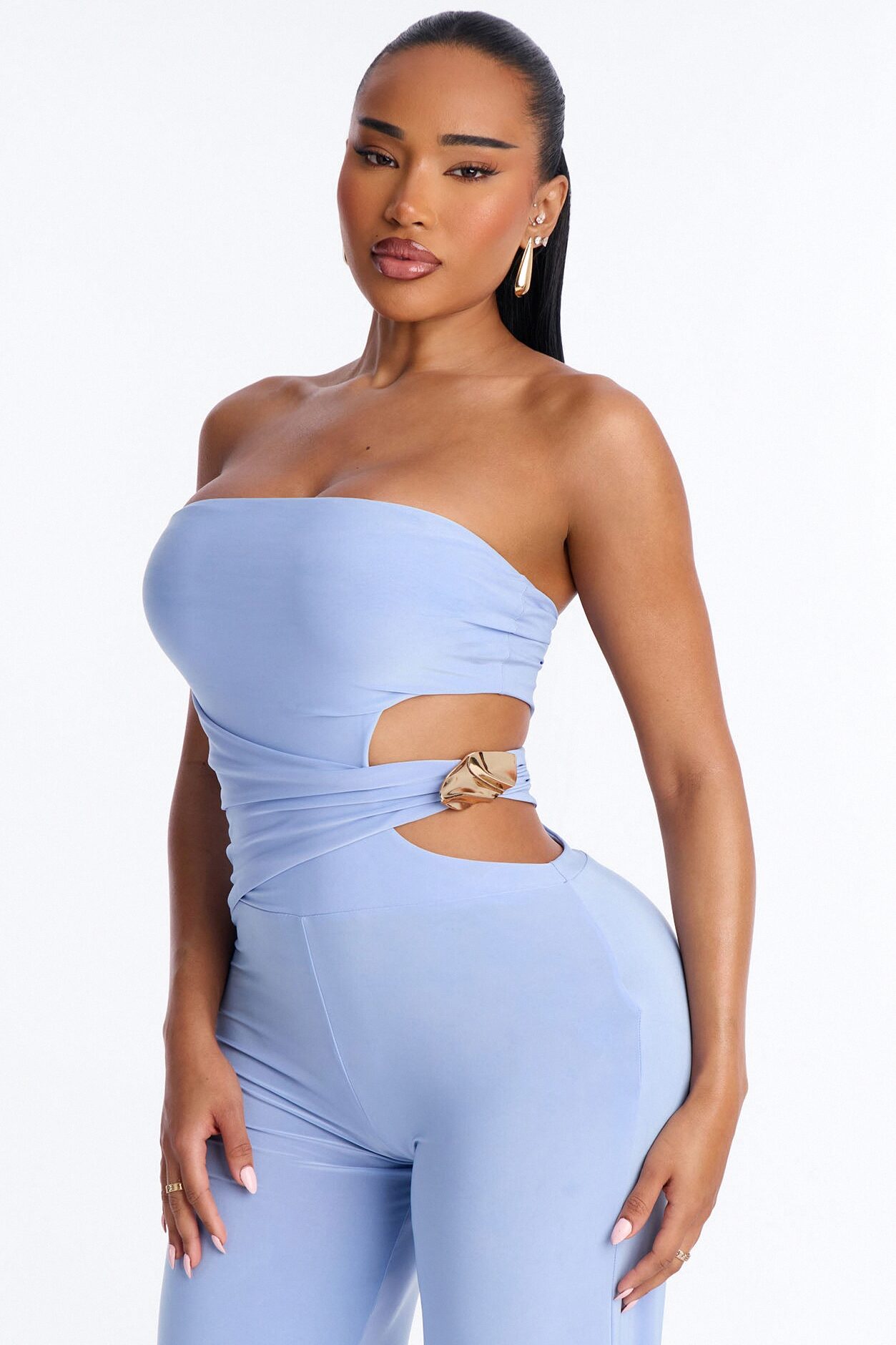 Anika Cut Out Strapless Jumpsuit - Blue
