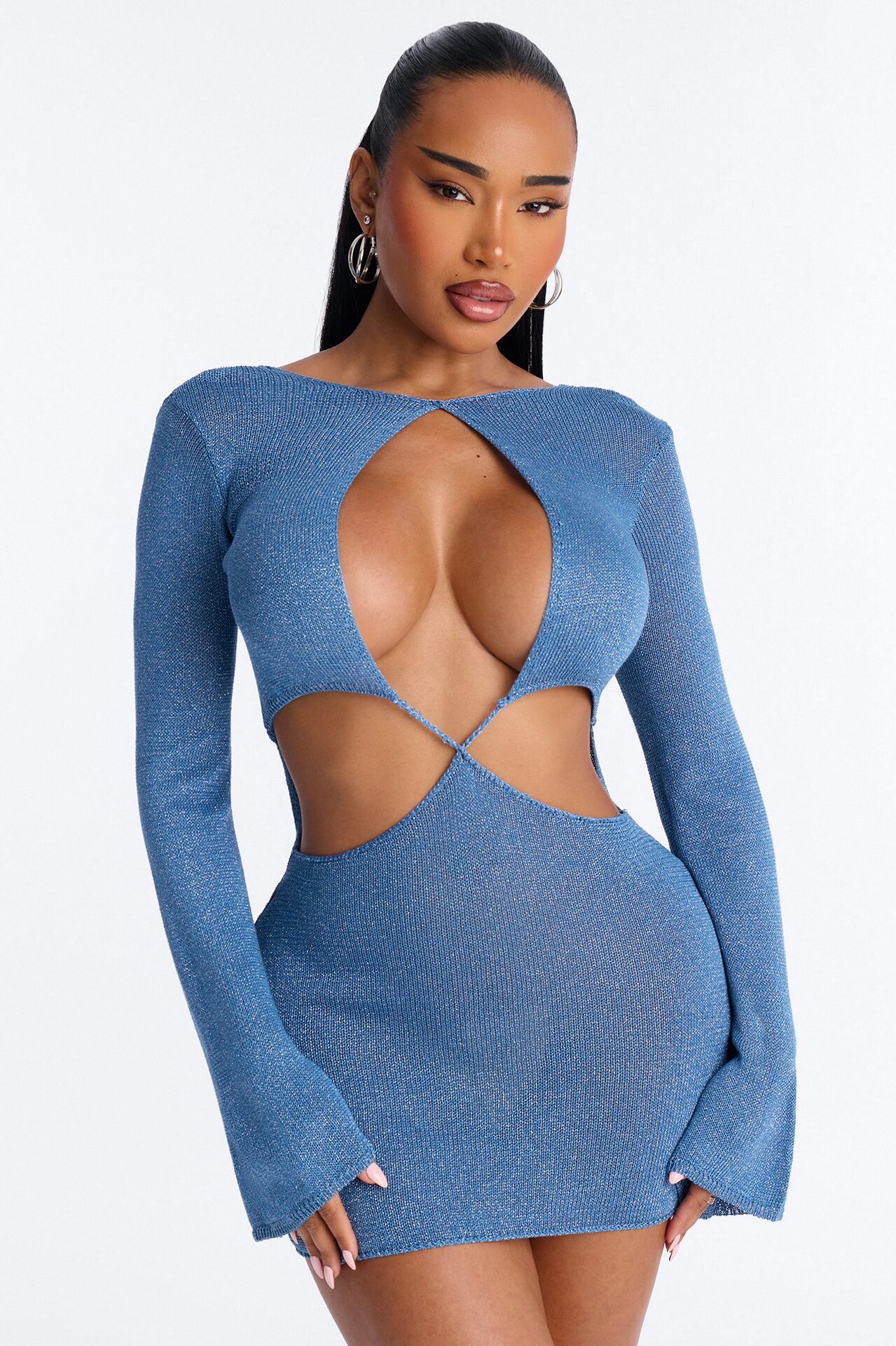 Eleni Cut Out Metallic Knit Mini Dress - Blue