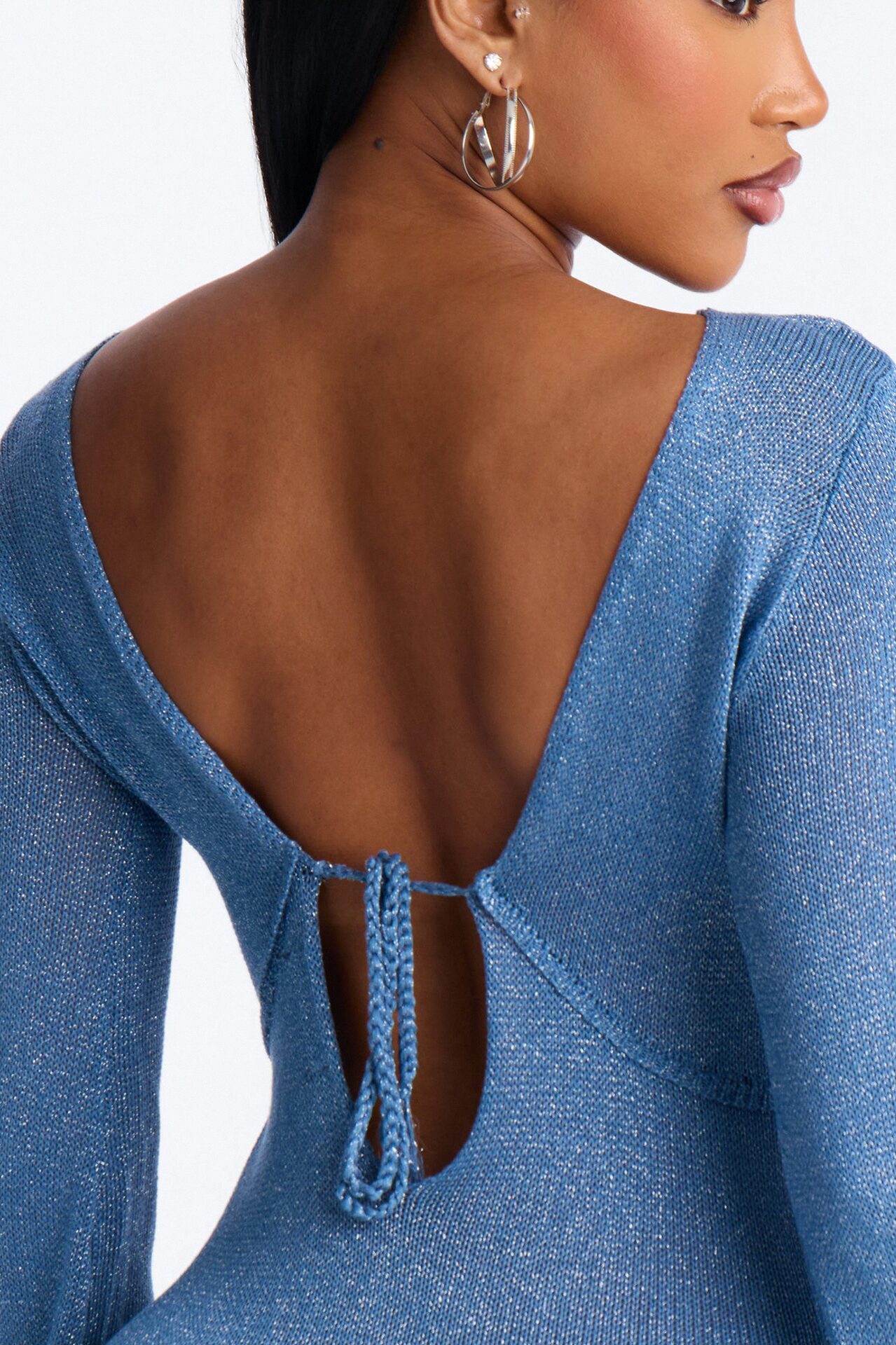 Eleni Cut Out Metallic Knit Mini Dress - Blue