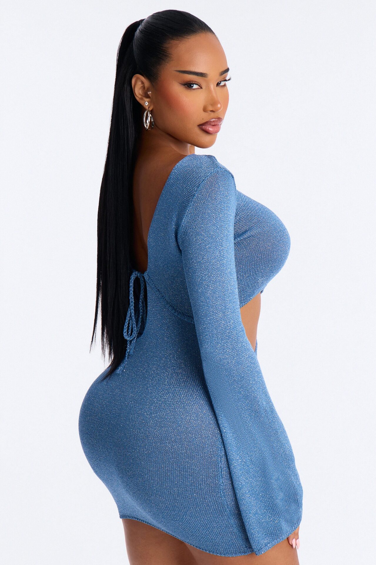 Eleni Cut Out Metallic Knit Mini Dress - Blue