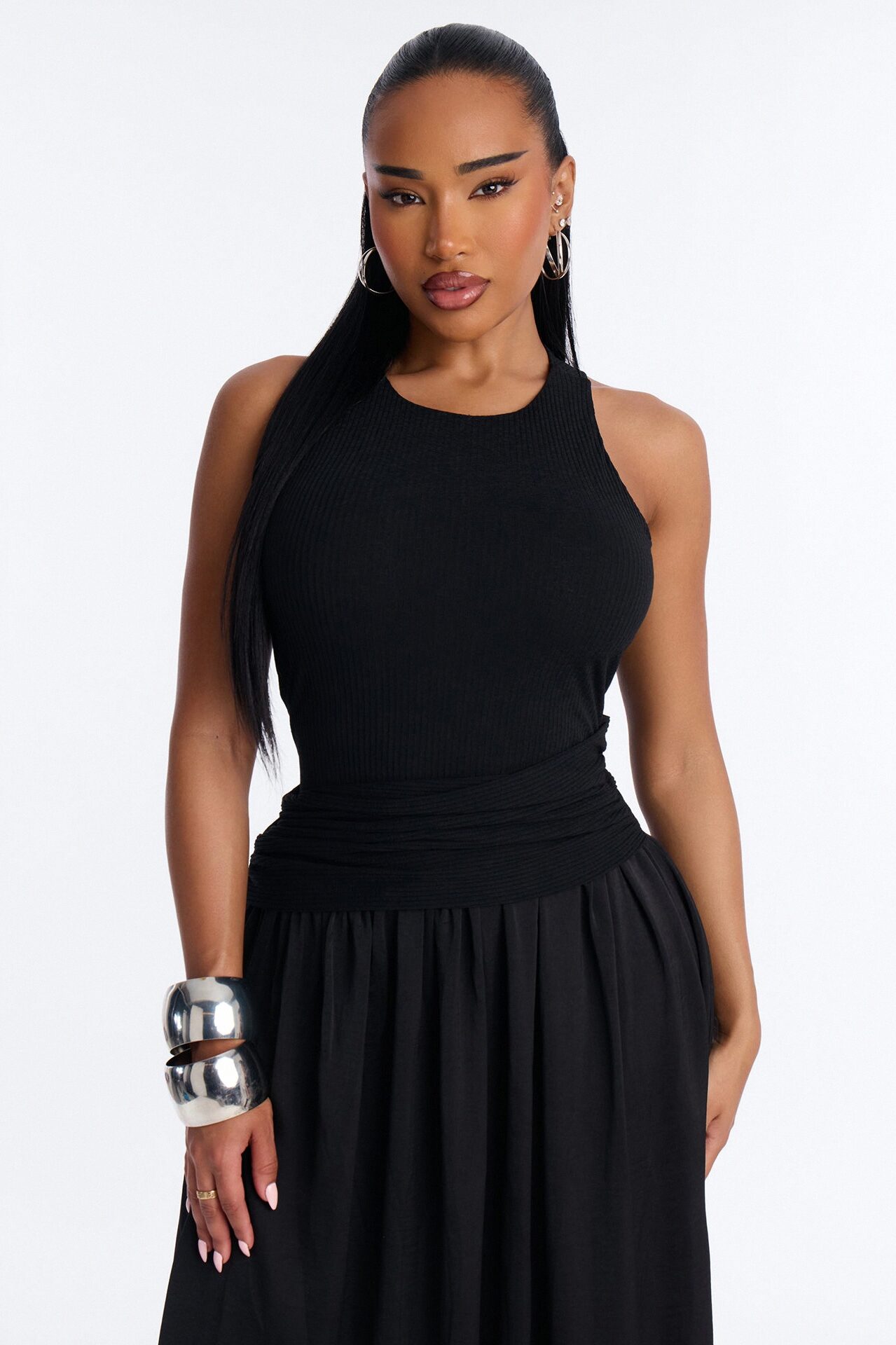 Soho Sleeveless Ribbed Maxi Dress - Black