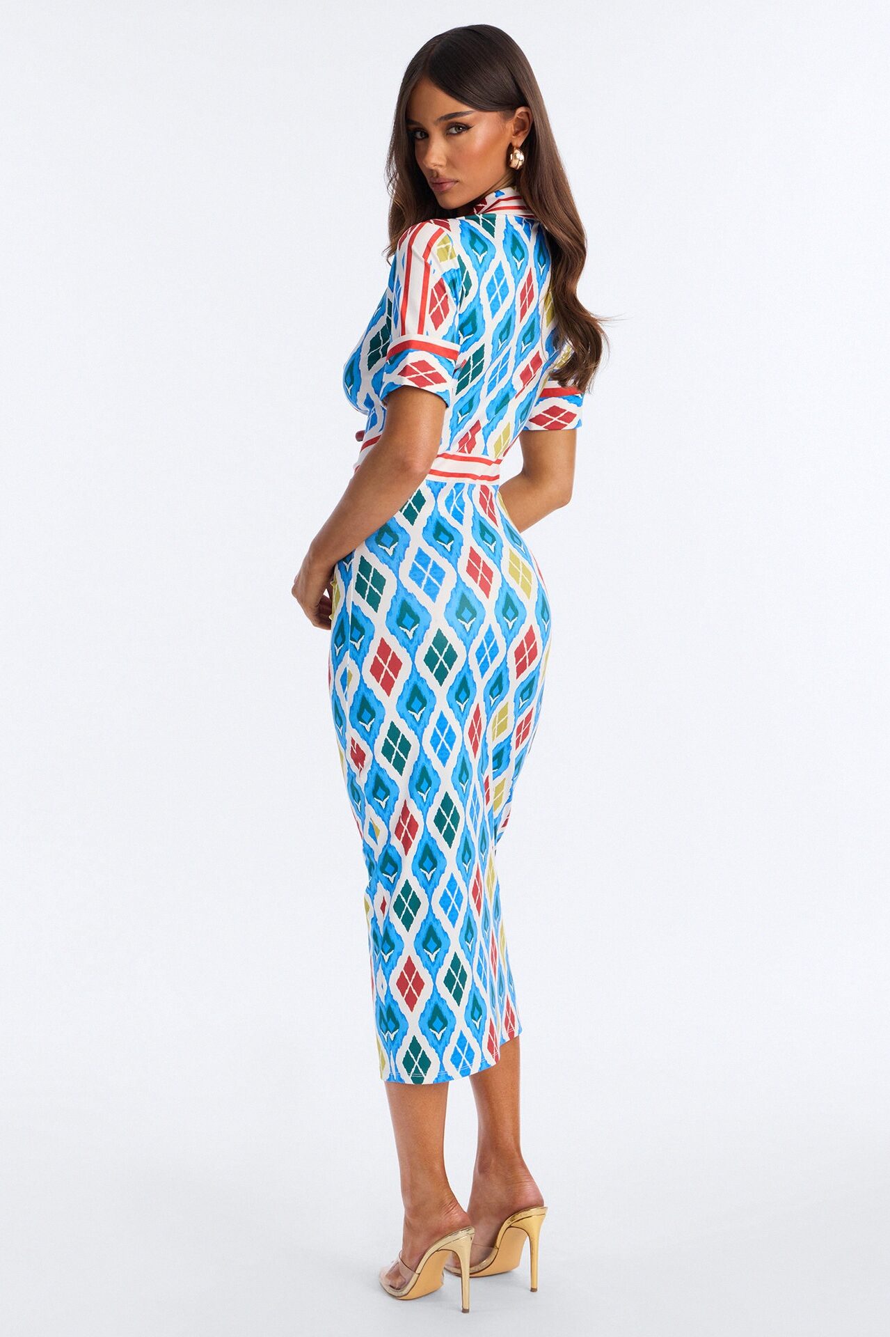 Bernadette Ruched Printed Midi Dress - Blue/combo