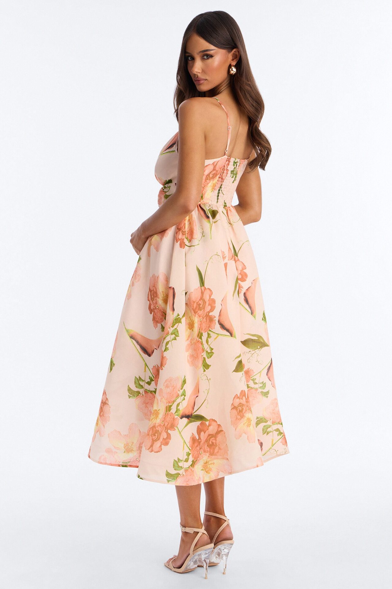 Aria Pleated Floral Midi Dress - Pink